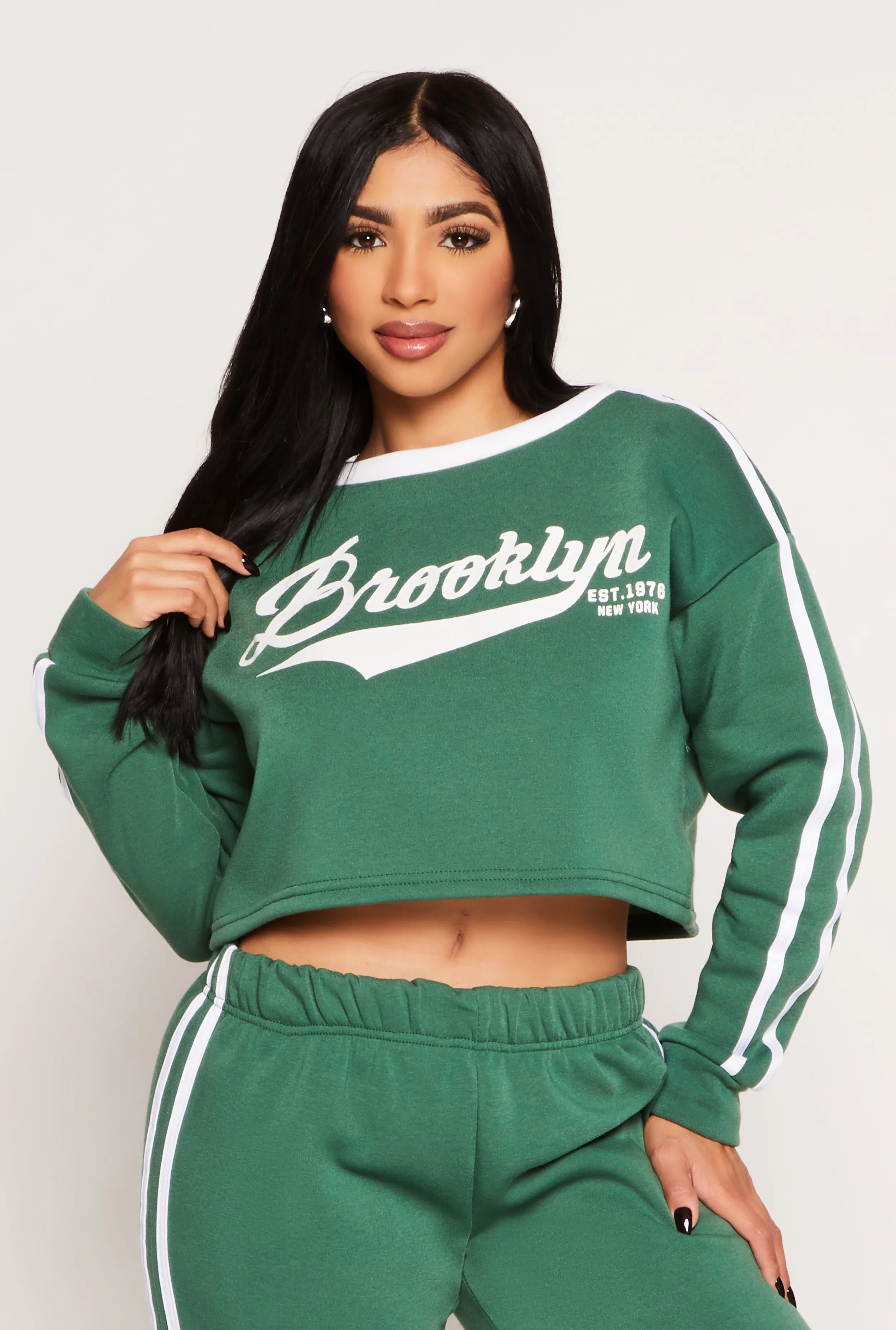 Brooklyn Varsity Stripe Cropped Sweatshirt sold by Rainbow