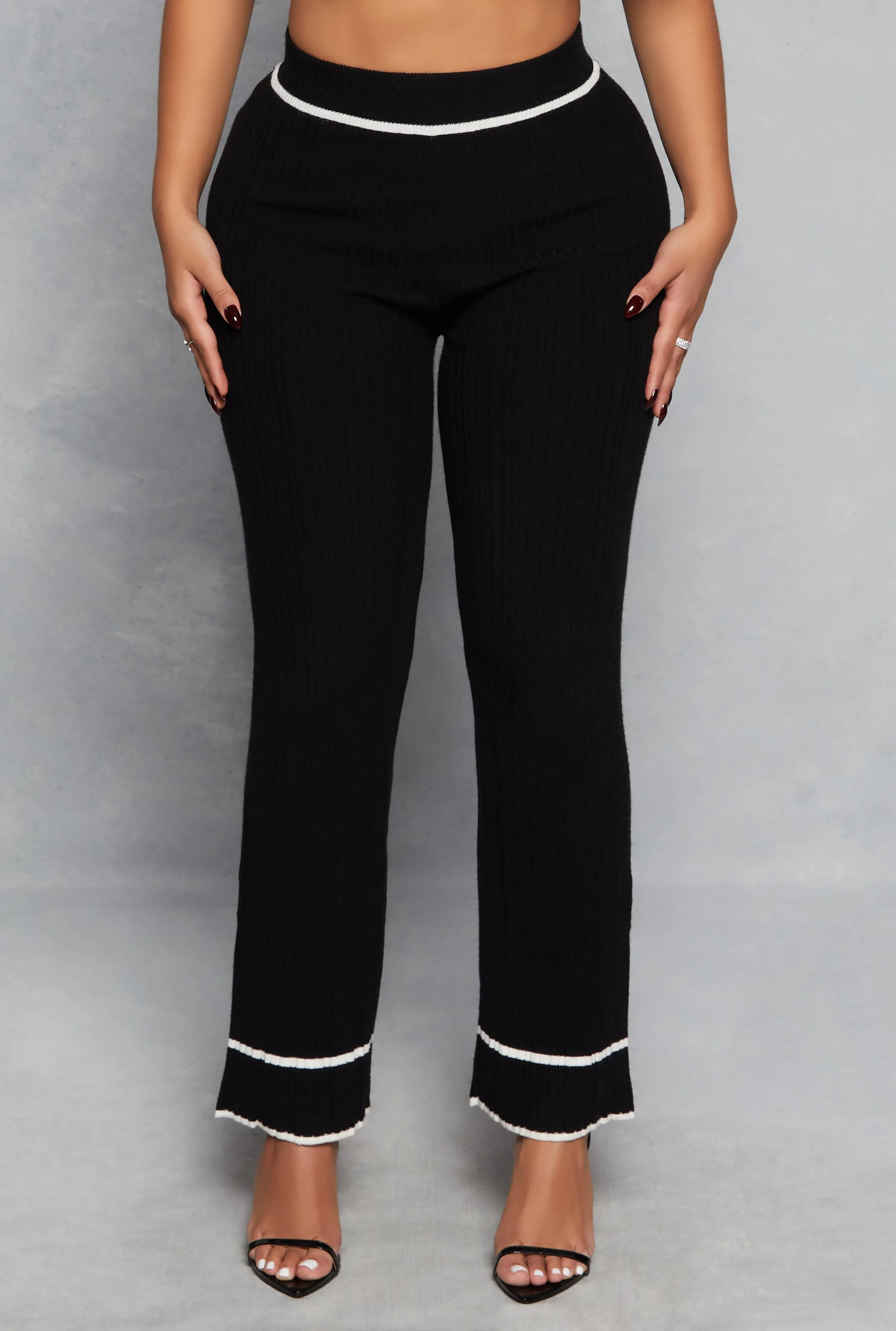 Ribbed Knit Contrast Trim Straight Leg Pants sold by Rainbow product image thumbnail 2