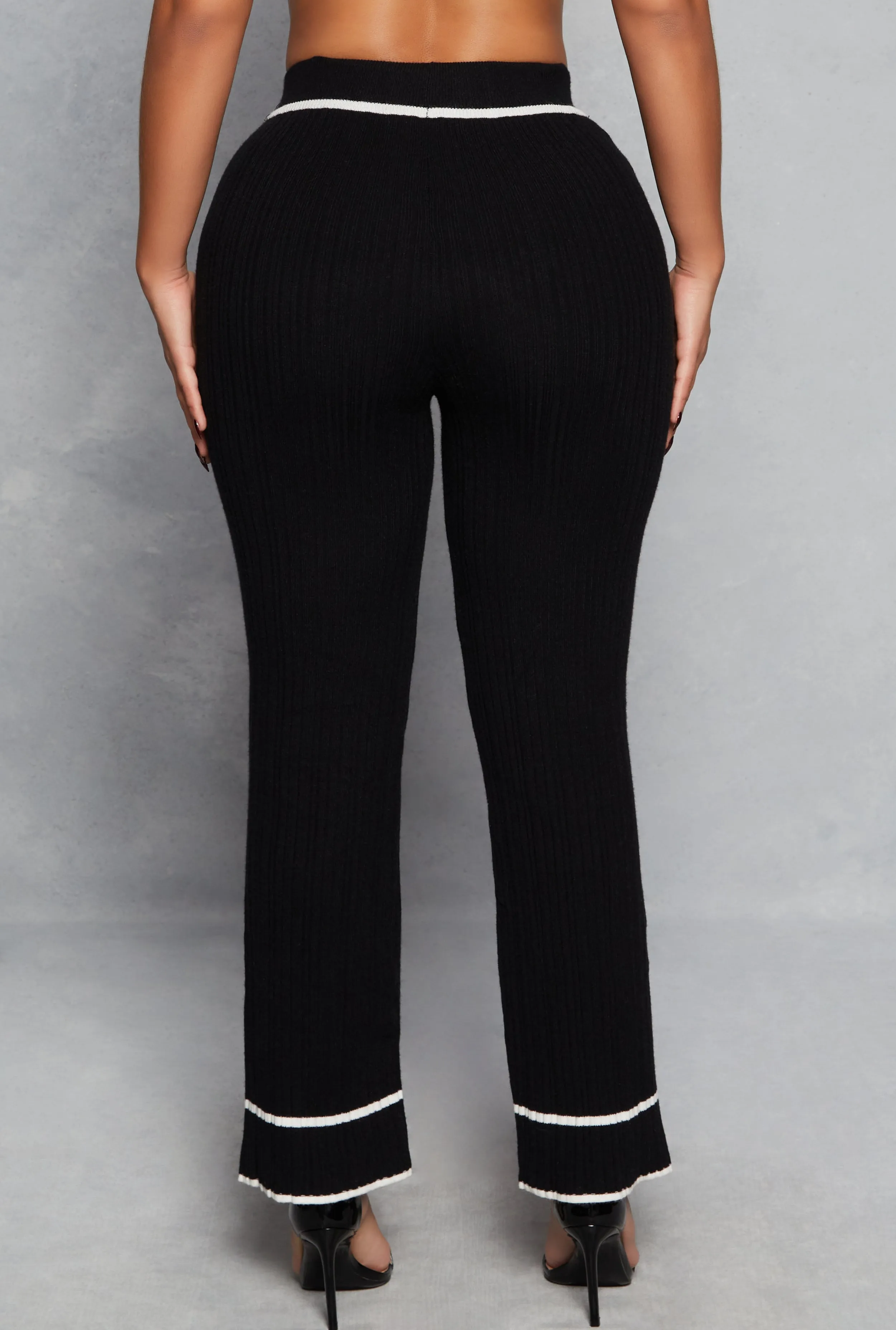 Ribbed Knit Contrast Trim Straight Leg Pants sold by Rainbow product image thumbnail 3