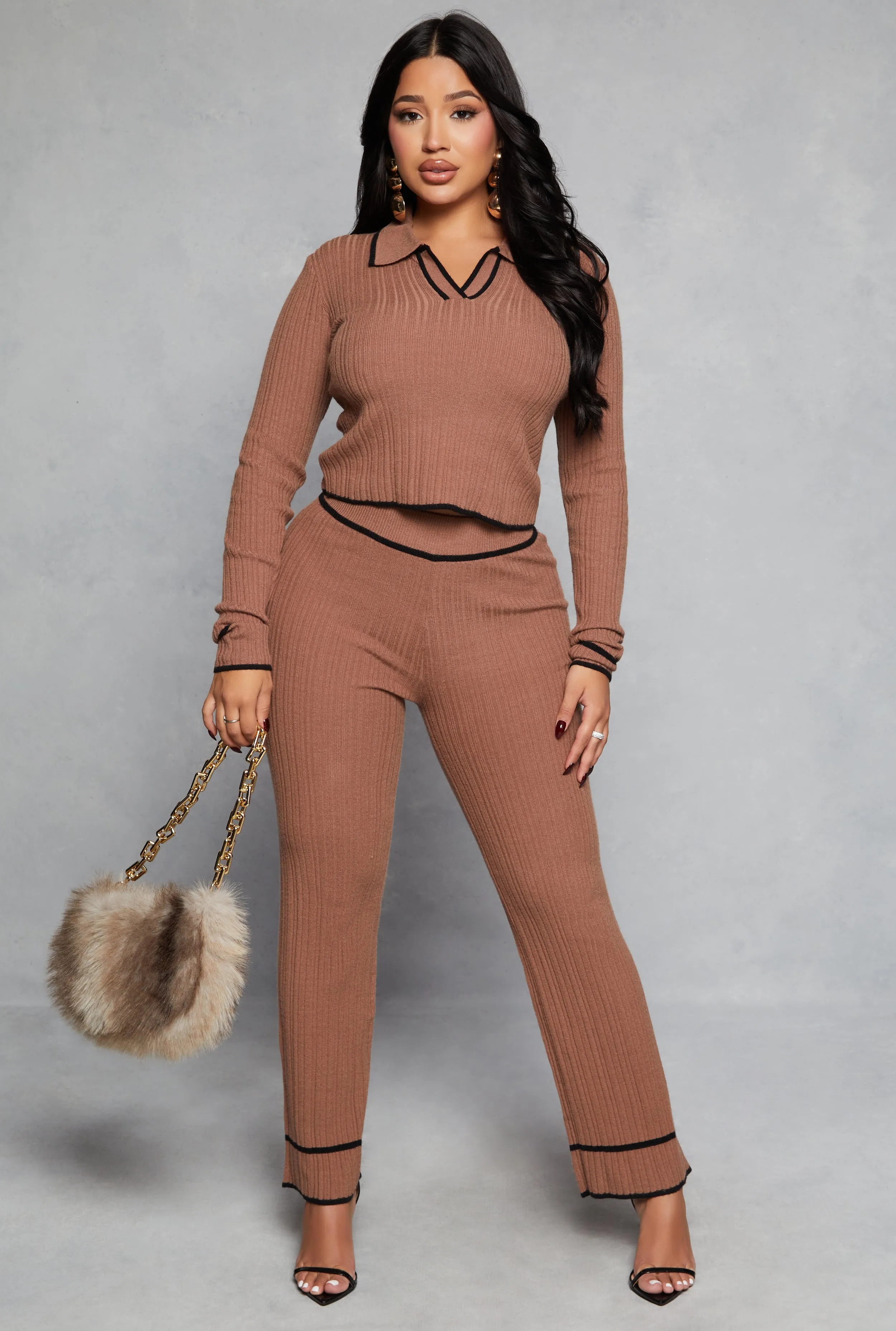 Ribbed Knit Contrast Trim Crop Top sold by Rainbow product image thumbnail 2