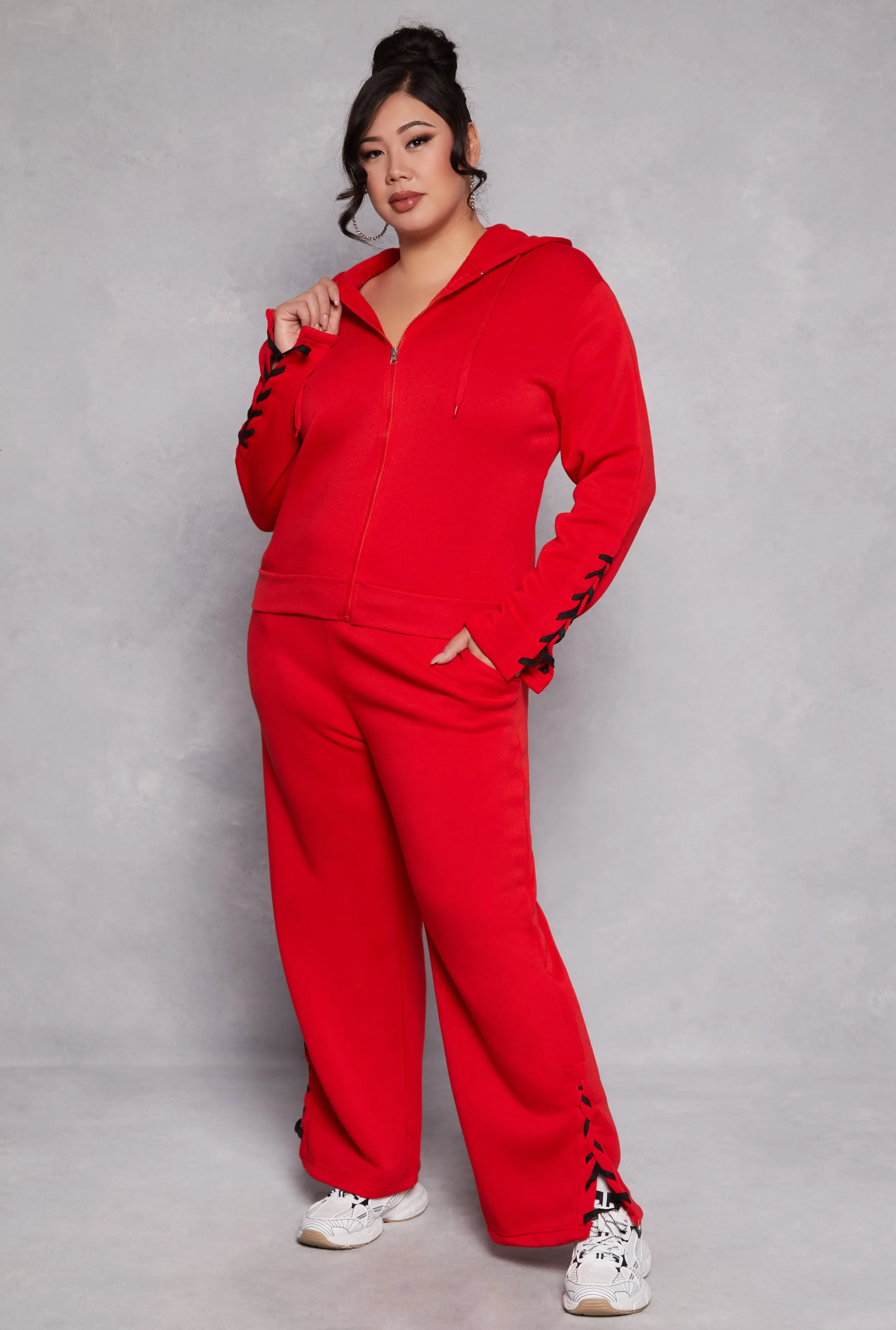 Plus Size Lace Up Sleeve Hooded Sweatshirt sold by Rainbow product image thumbnail 2