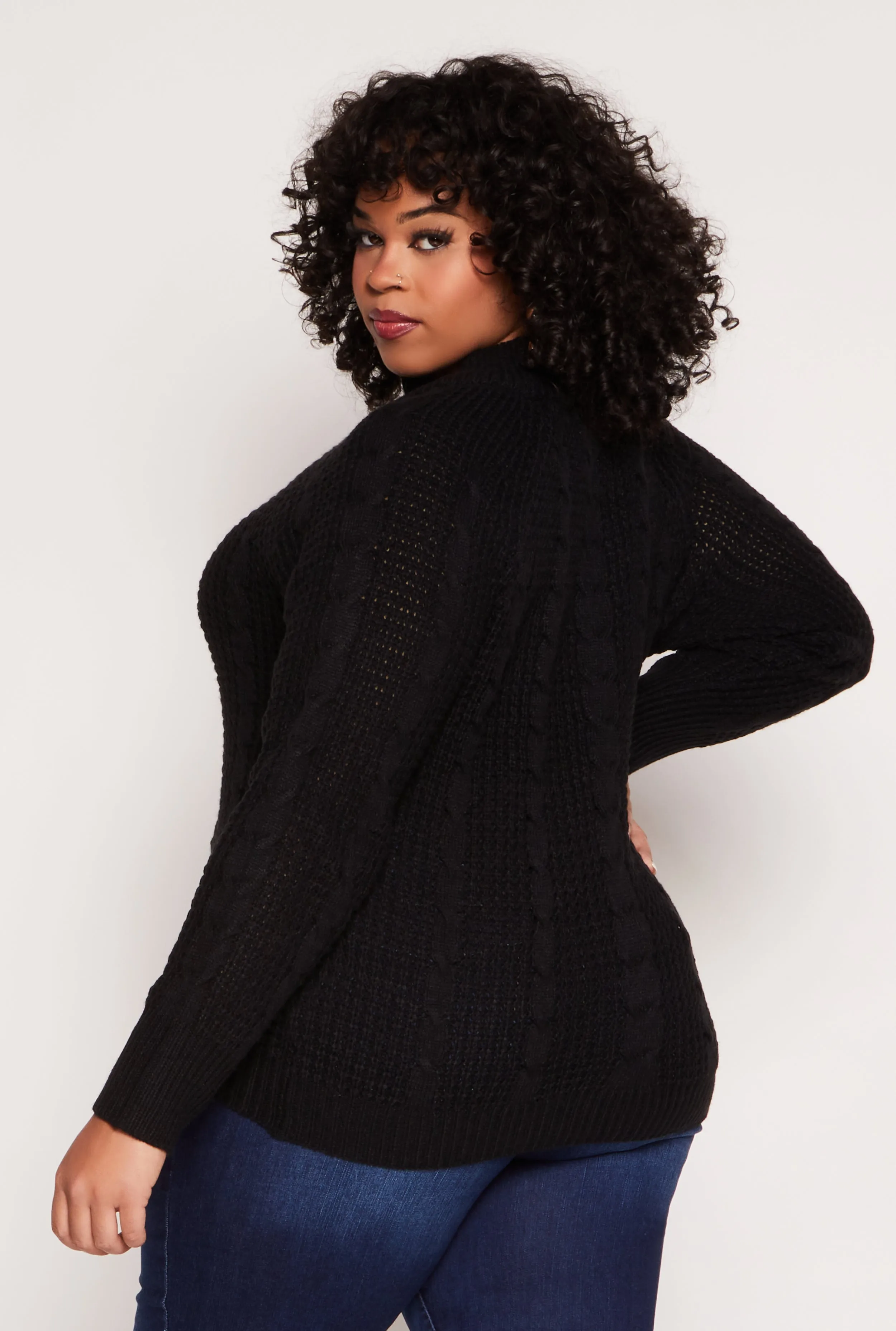 Plus Size Cable Knit Mock Neck Sweater sold by Rainbow product image thumbnail 3