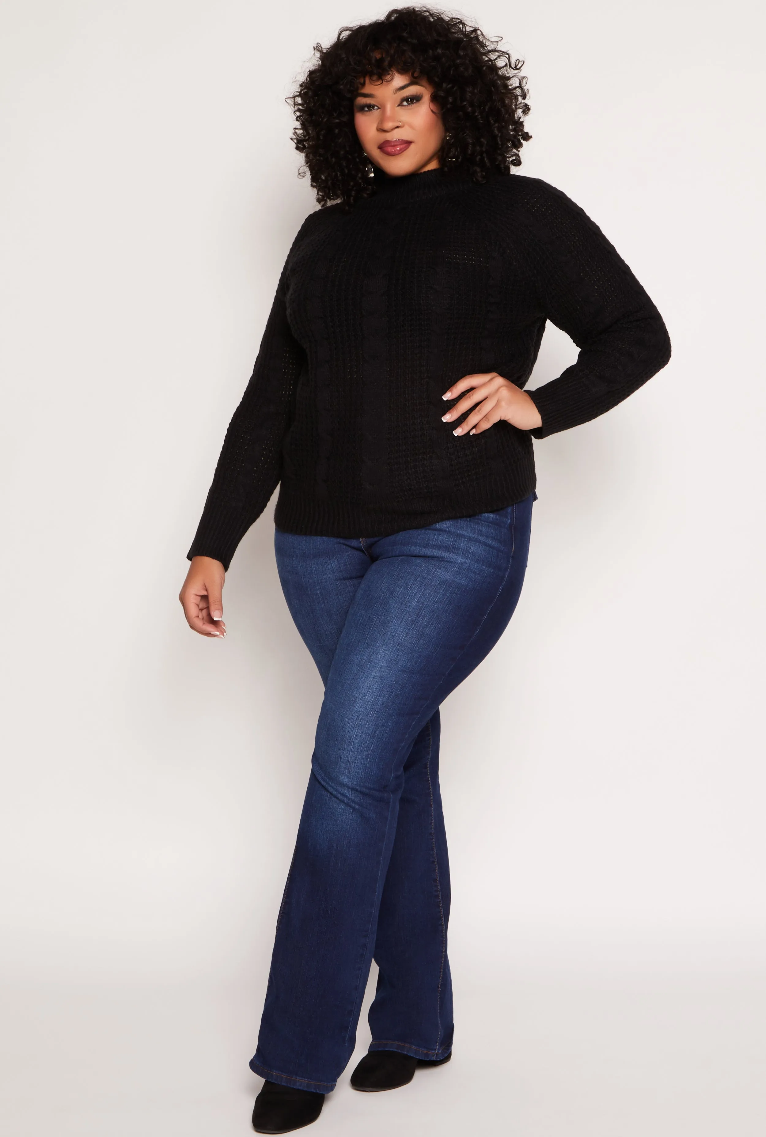 Plus Size Cable Knit Mock Neck Sweater sold by Rainbow product image thumbnail 2