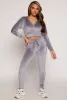 Velour Zip Up Hooded Crop Top sold by Rainbow
