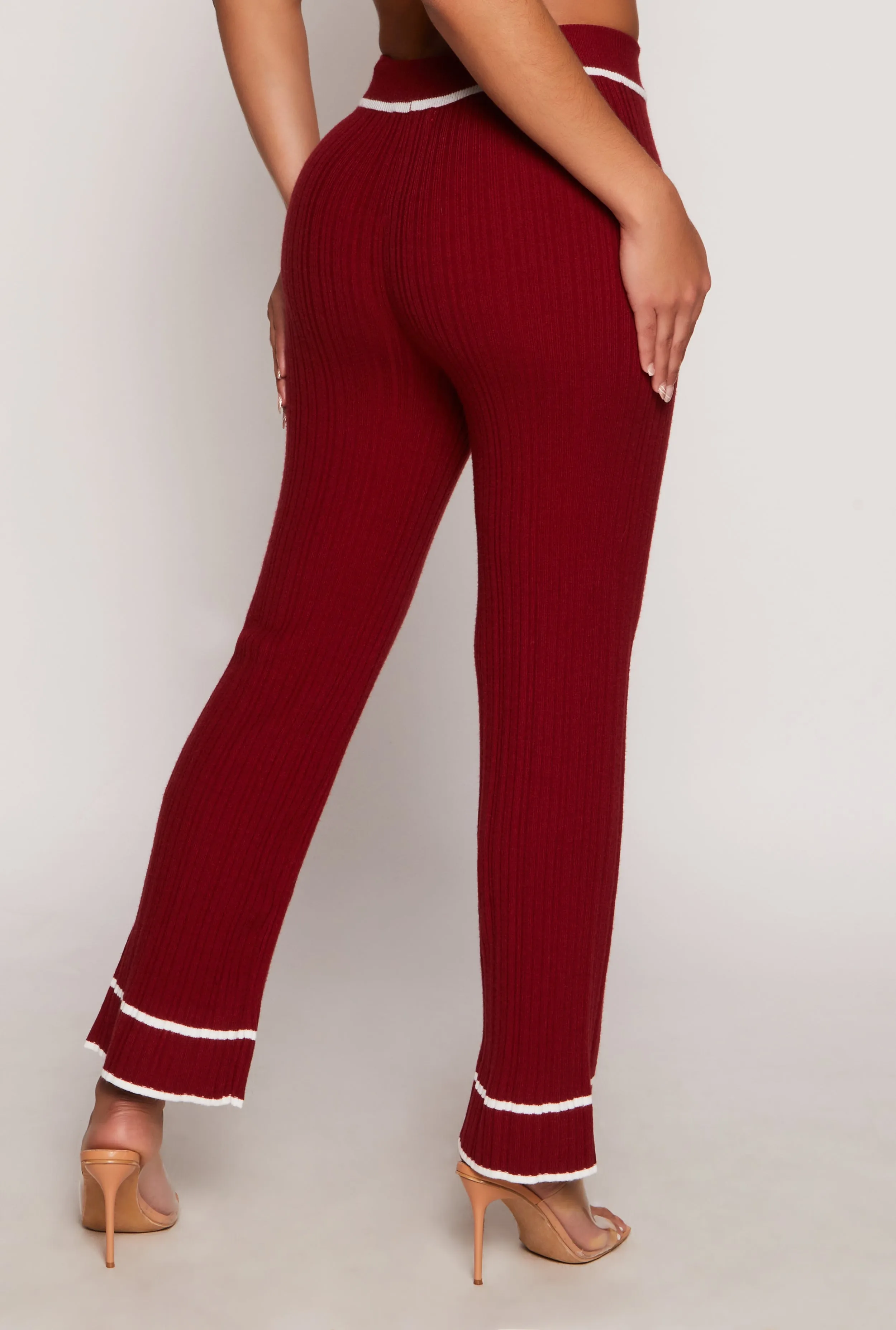 Ribbed Knit Contrast Trim Straight Leg Pants sold by Rainbow product image thumbnail 3