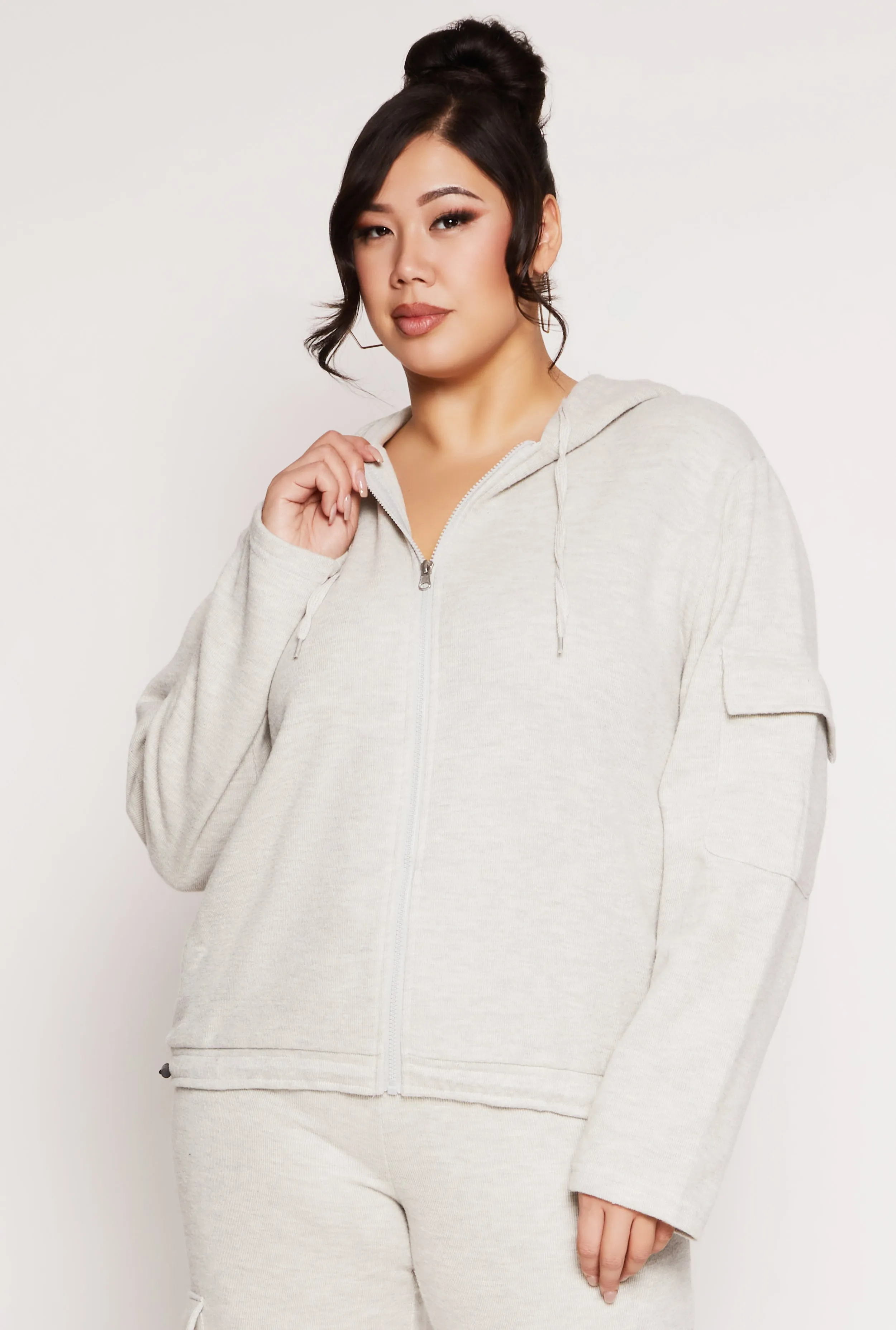 Plus Size Cargo Pocket Hooded Sweatshirt sold by Rainbow