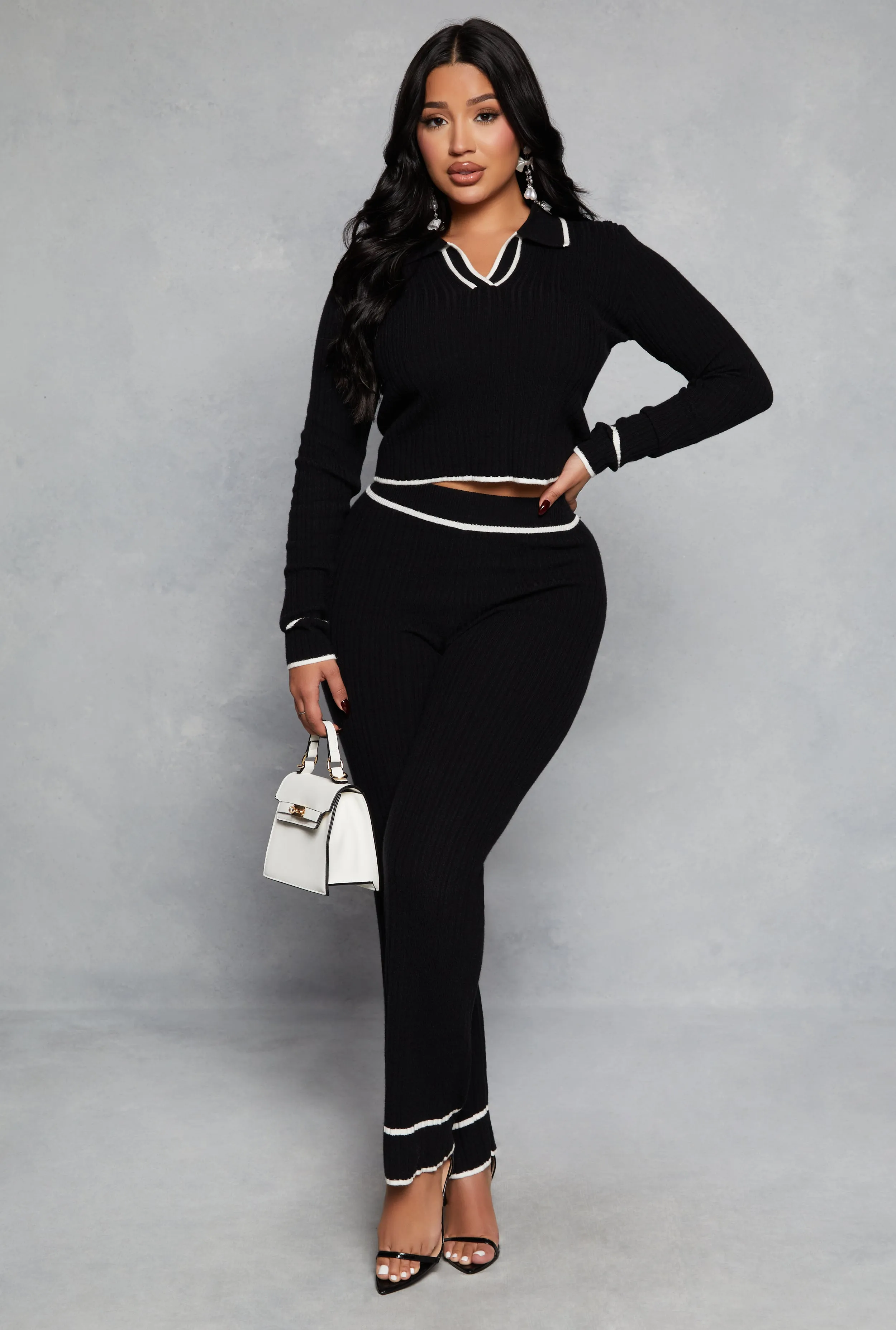 Ribbed Knit Contrast Trim Crop Top sold by Rainbow product image thumbnail 2