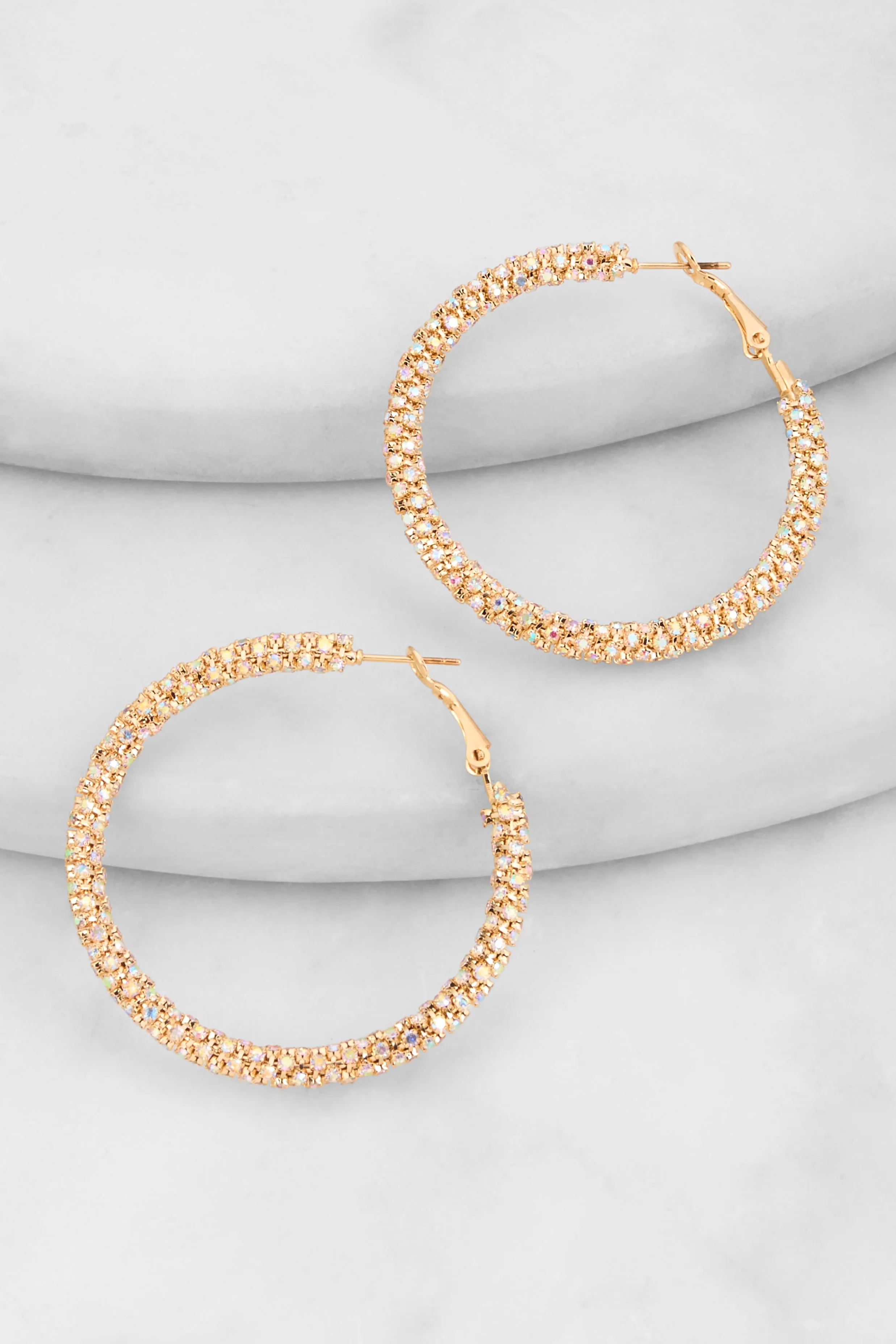 Metallic Rhinestone Encrusted Hoop Earrings sold by Rainbow product image thumbnail 2