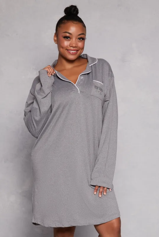 Plus Size Graphic Long Sleeve Sleep Shirt sold by Rainbow