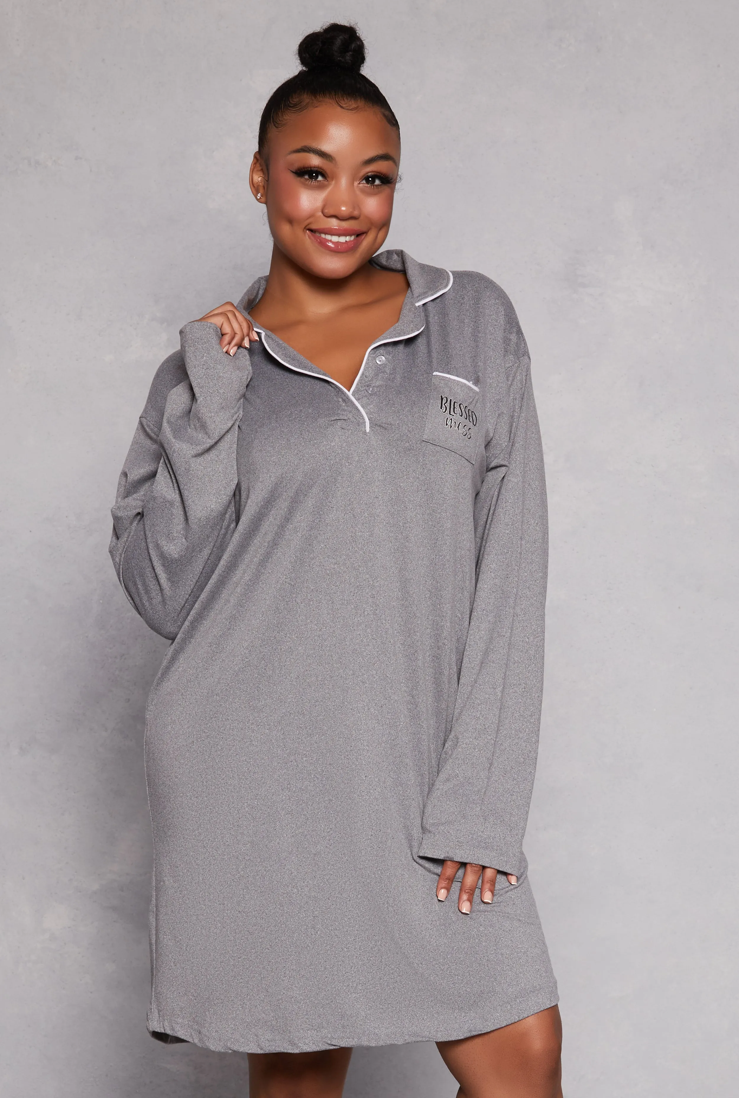 Plus Size Graphic Long Sleeve Sleep Shirt sold by Rainbow
