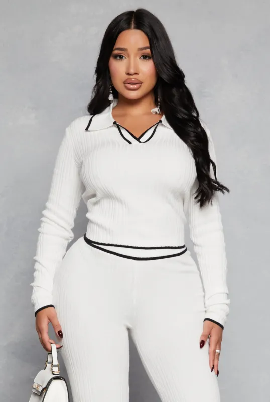 Ribbed Knit Contrast Trim Crop Top sold by Rainbow