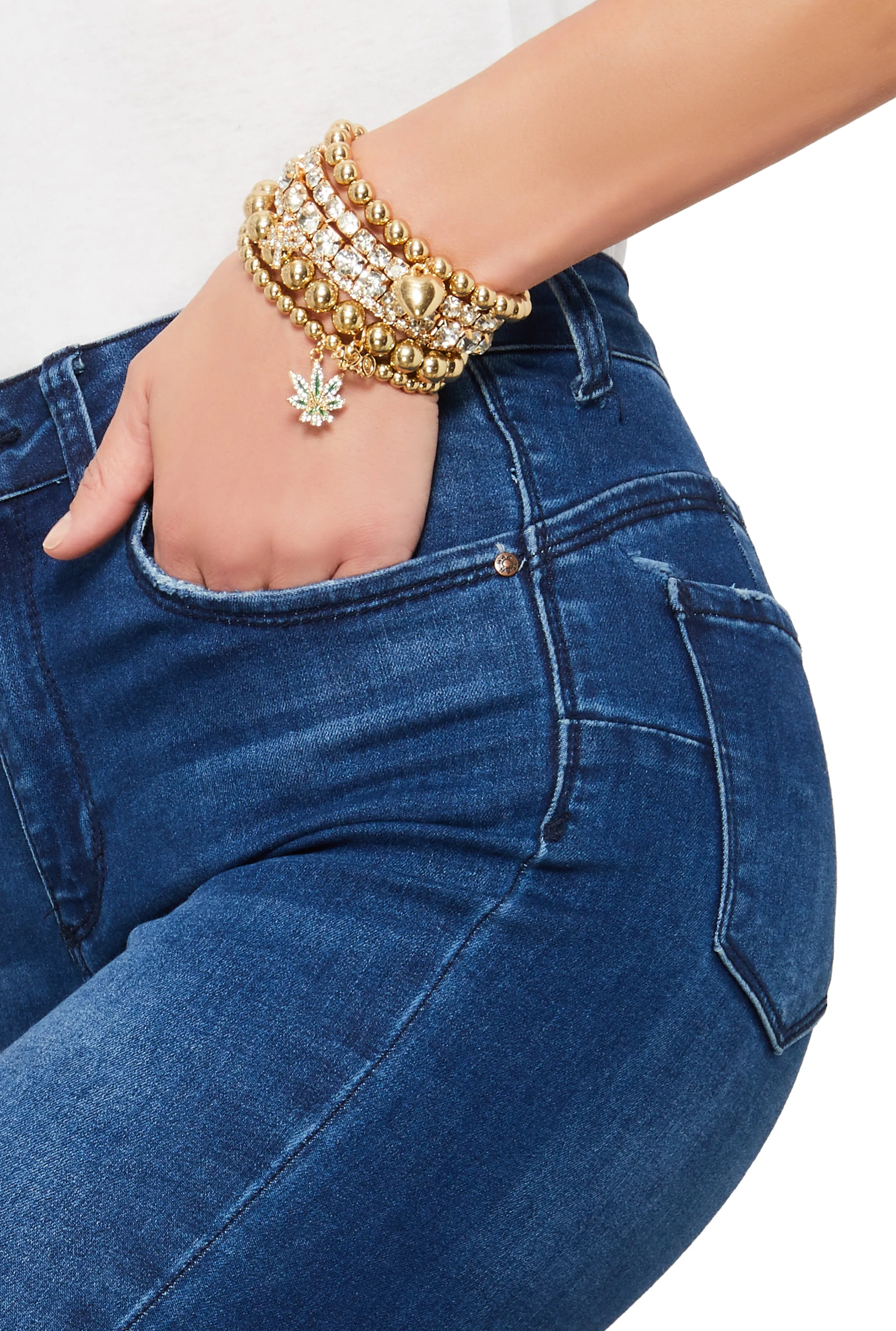 420 Rhinestone Charm Stretch Bracelets Set of 6 sold by Rainbow