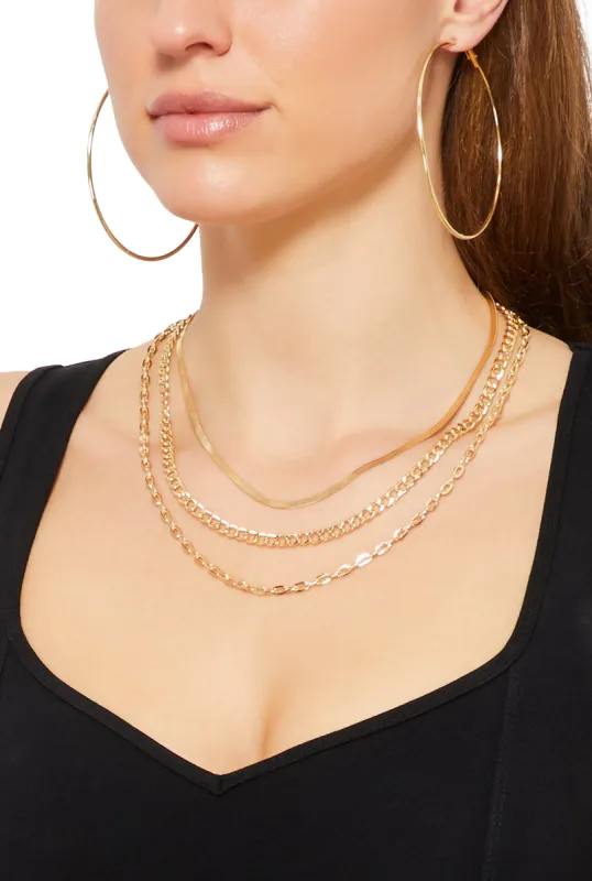 Layered Chain Necklace and Hoop Earrings sold by Rainbow