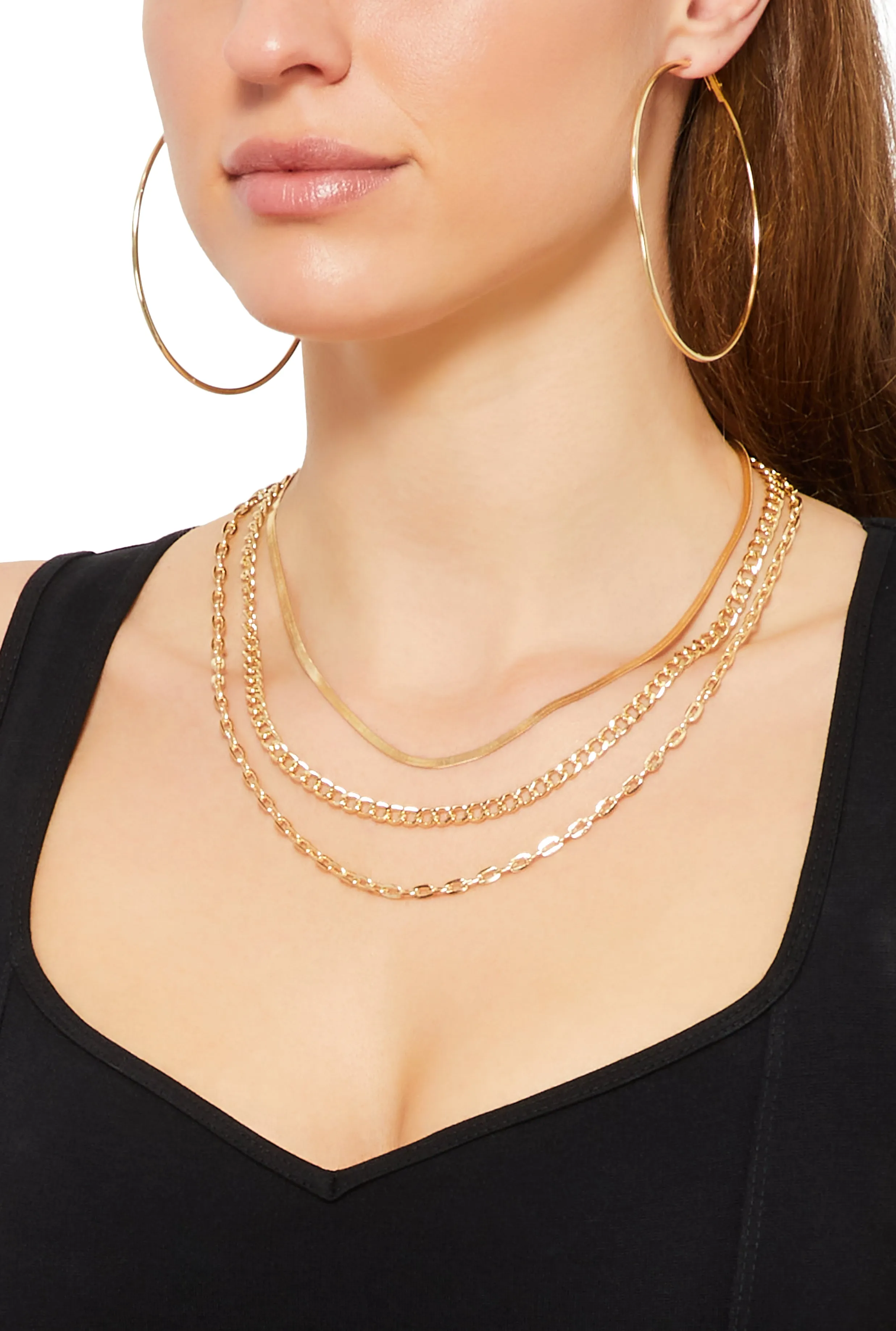 Layered Chain Necklace and Hoop Earrings sold by Rainbow