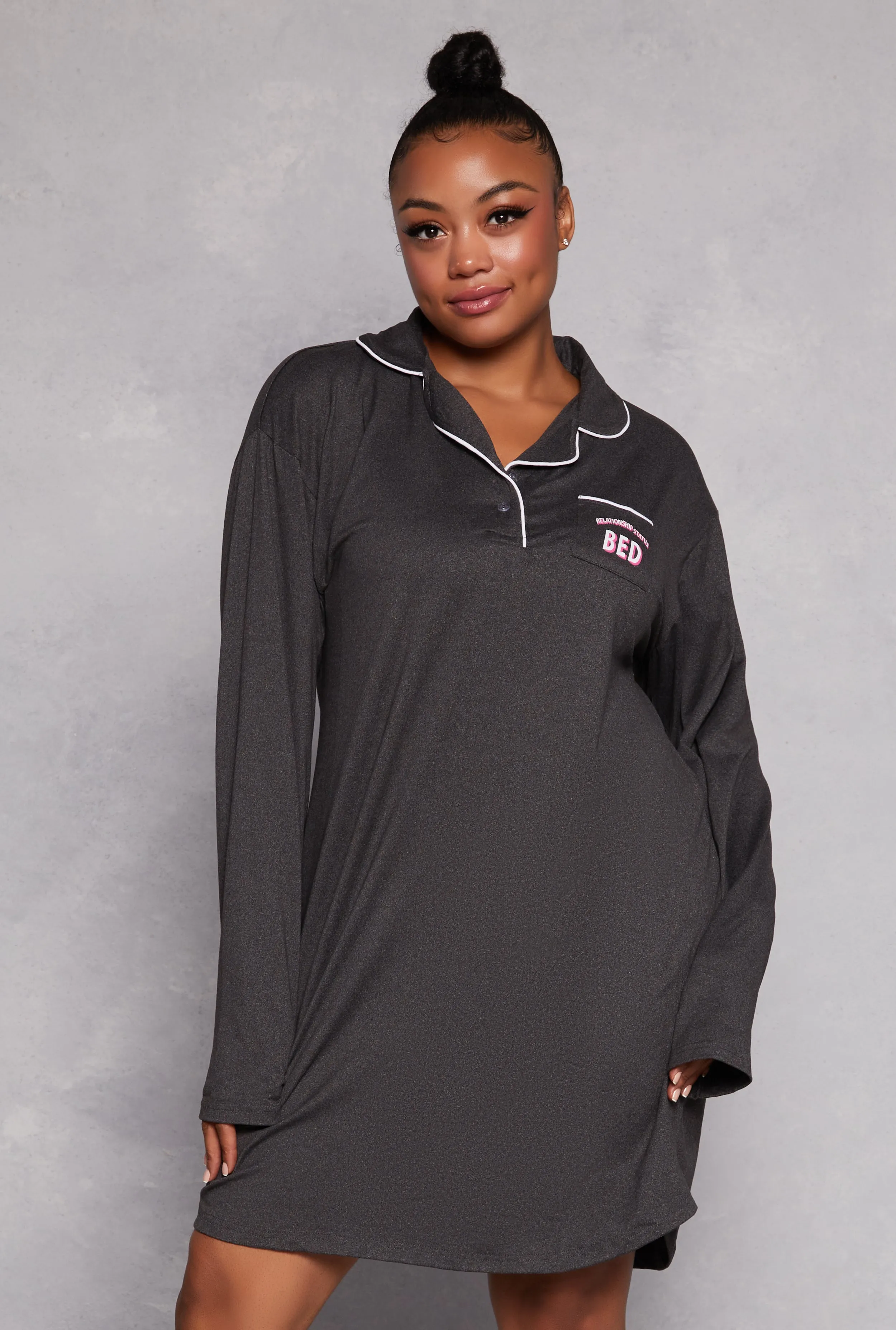 Plus Size Graphic Long Sleeve Sleep Shirt sold by Rainbow