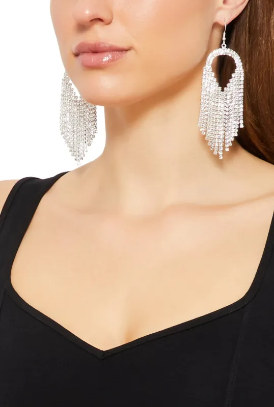 Rhinestone Teardrop Fringe Earrings sold by Rainbow