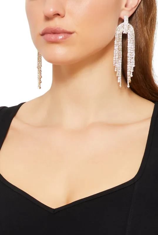 Rhinestone Fringe Chandelier Earrings sold by Rainbow