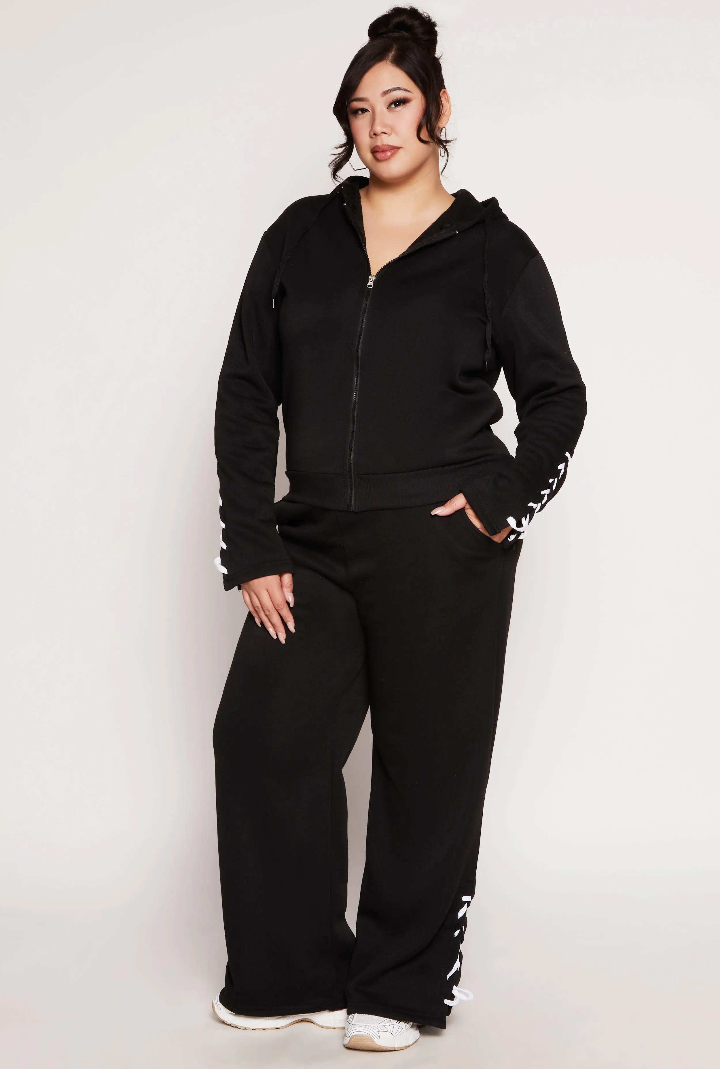 Plus Size Lace Up Sleeve Hooded Sweatshirt sold by Rainbow product image thumbnail 2