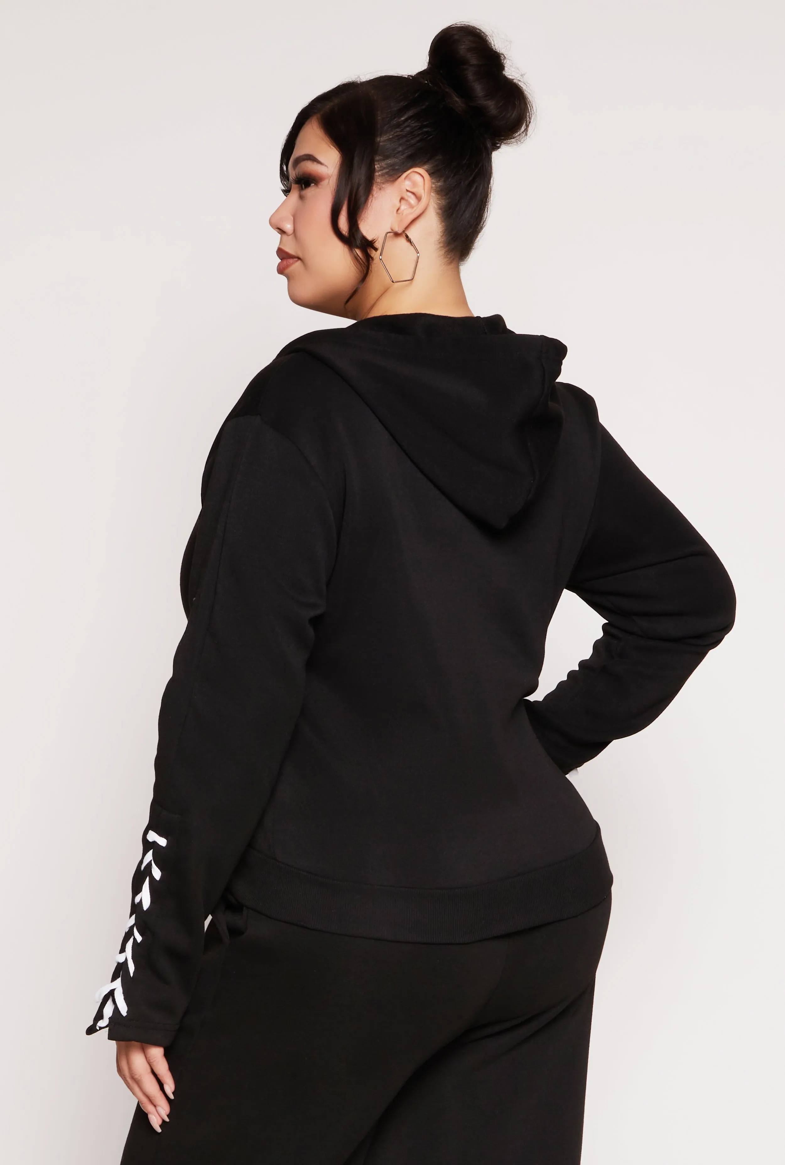 Plus Size Lace Up Sleeve Hooded Sweatshirt sold by Rainbow product image thumbnail 3