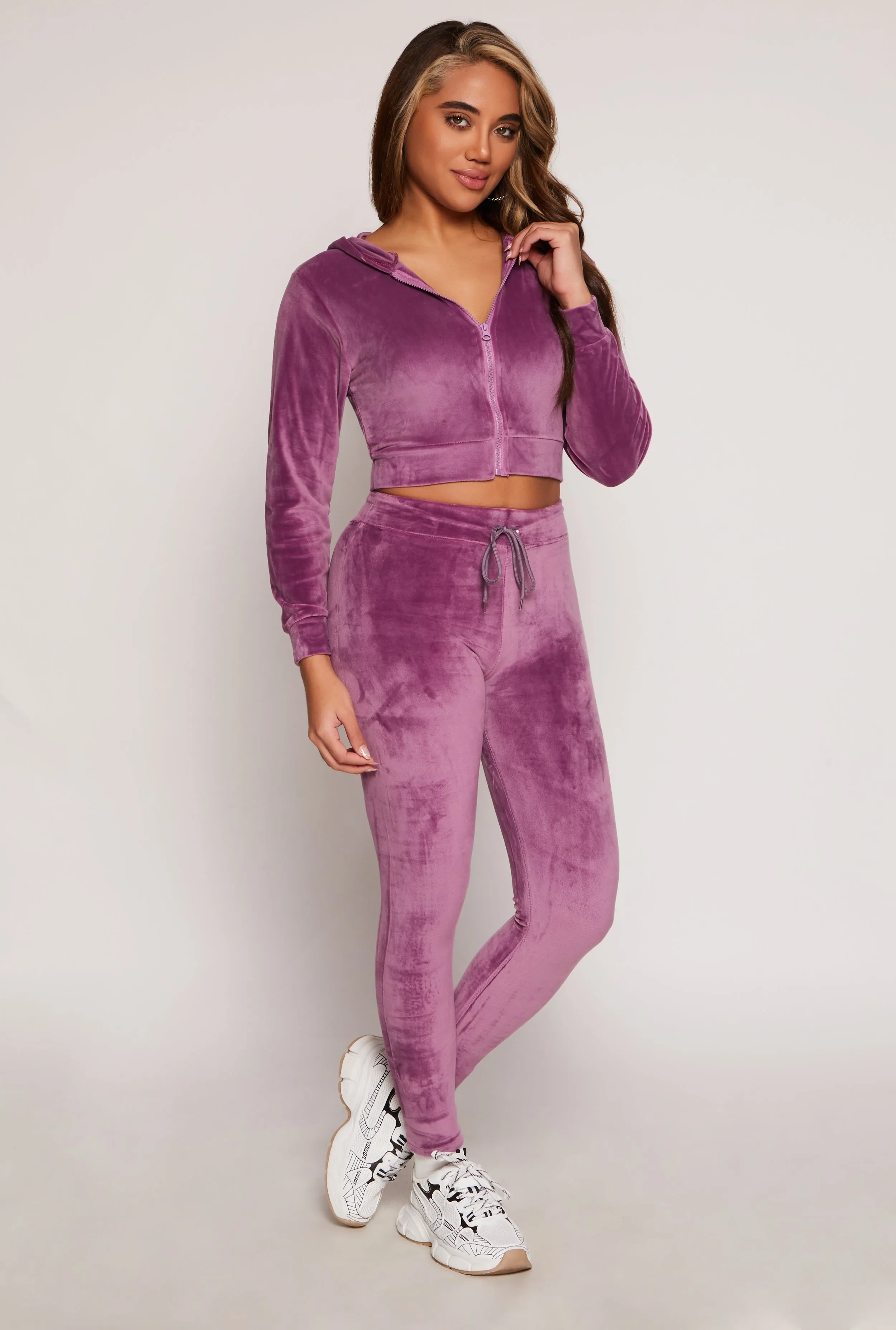 Velour Zip Up Hooded Crop Top sold by Rainbow product image thumbnail 2