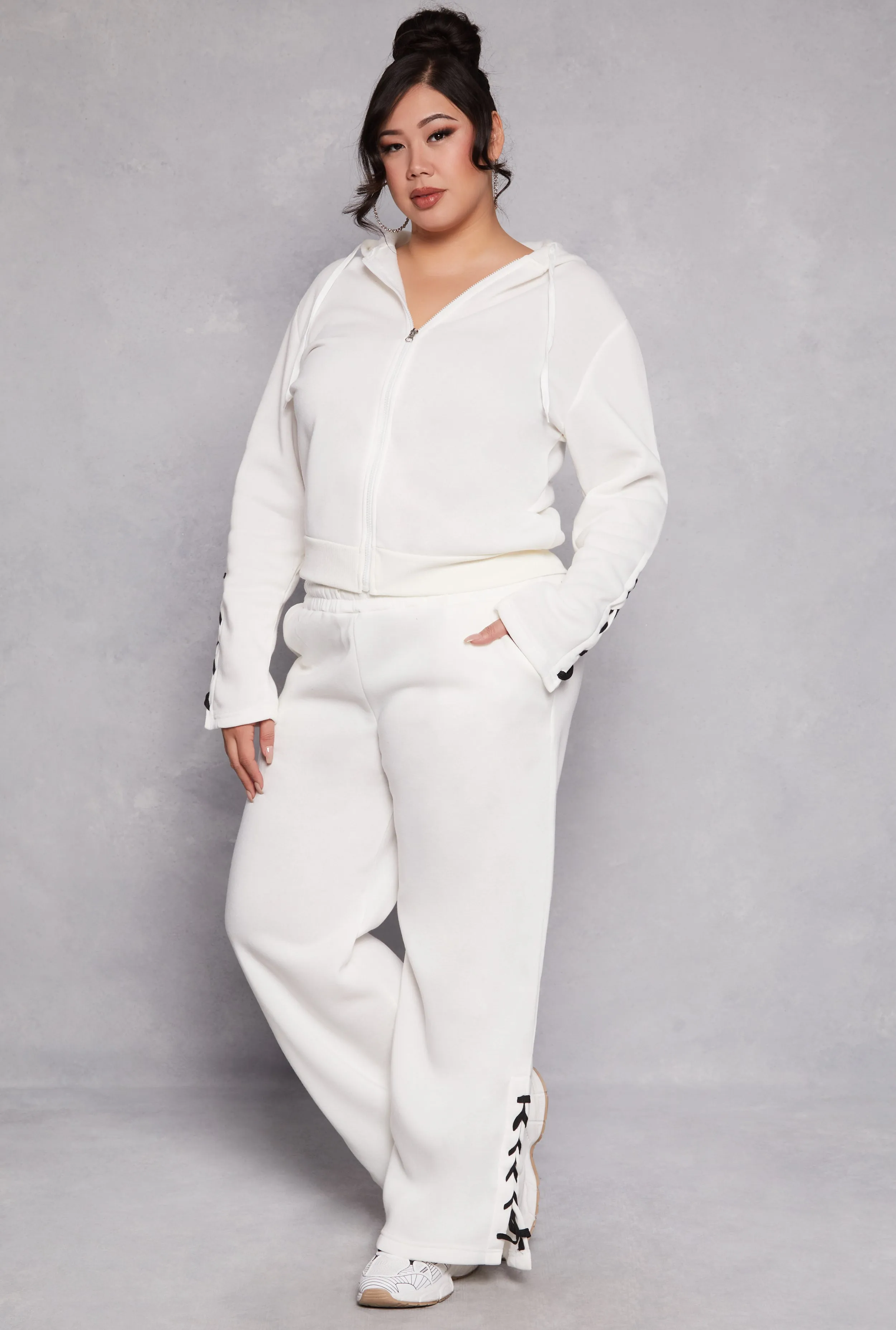 Plus Size Lace Up Sleeve Hooded Sweatshirt sold by Rainbow product image thumbnail 2