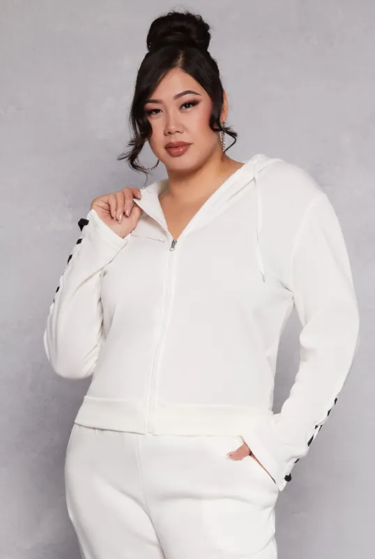 Plus Size Lace Up Sleeve Hooded Sweatshirt sold by Rainbow
