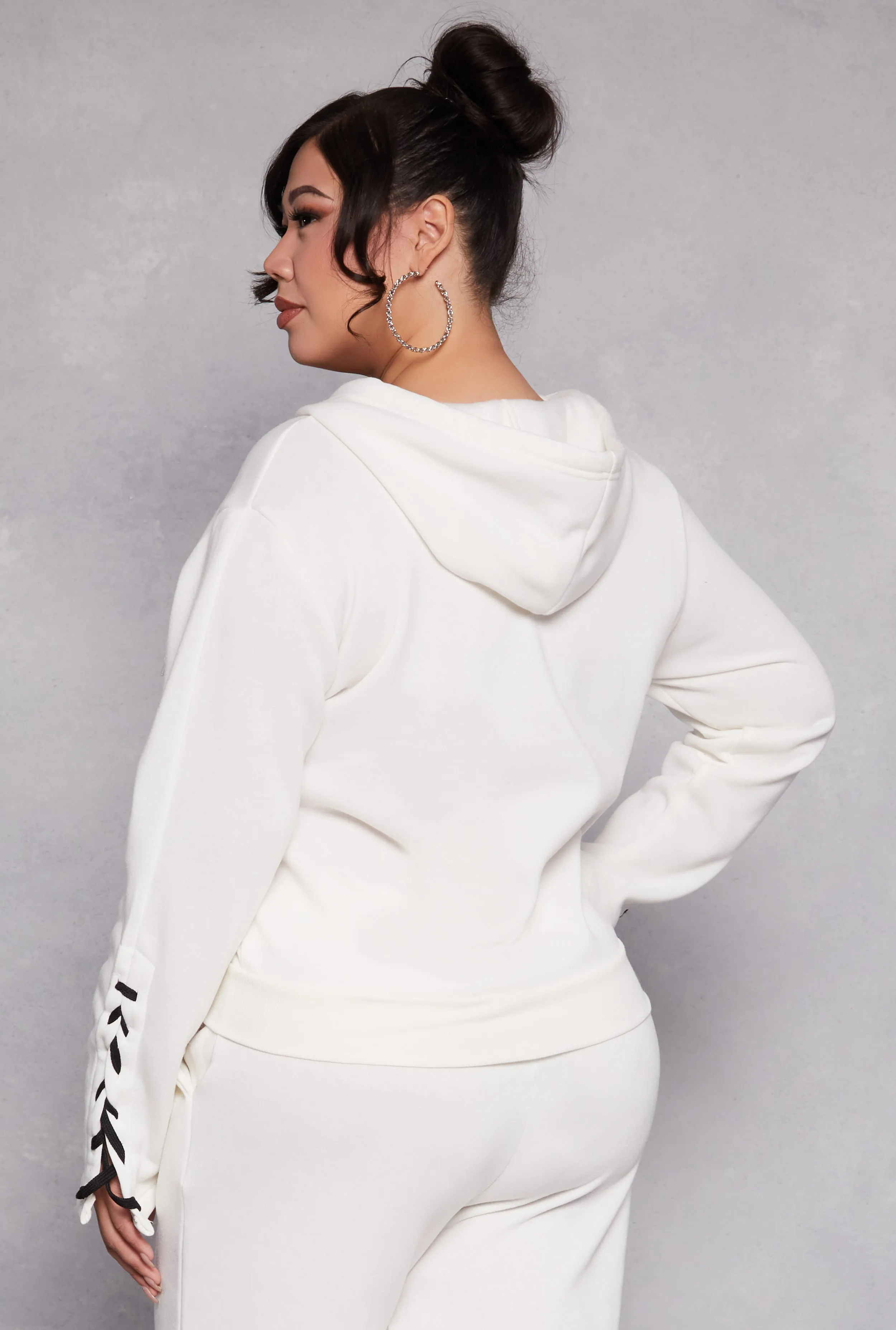 Plus Size Lace Up Sleeve Hooded Sweatshirt sold by Rainbow product image thumbnail 3