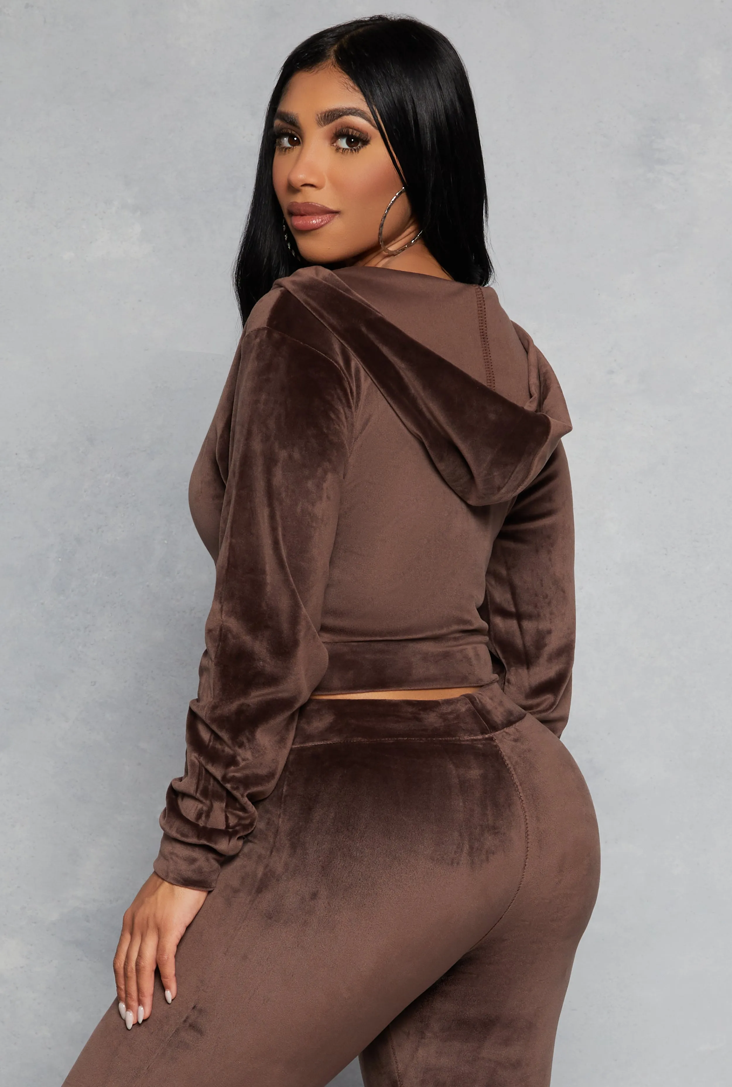 Velour Zip Up Hooded Crop Top sold by Rainbow product image thumbnail 3