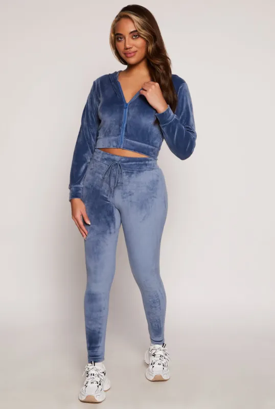 Velour Zip Up Hooded Crop Top sold by Rainbow