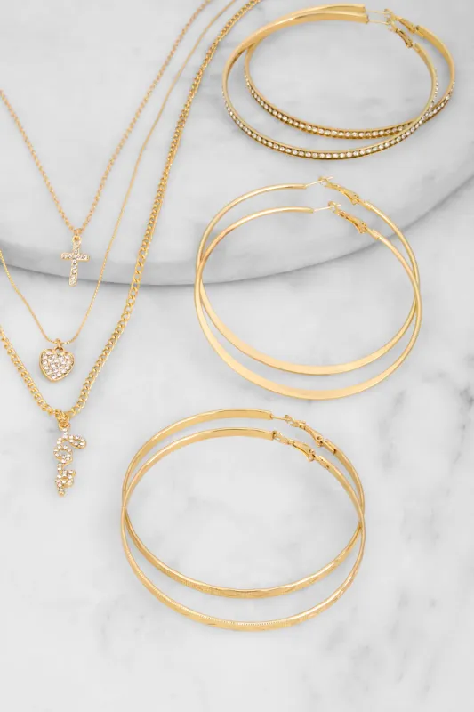 Love Rhinestone Layered Necklace and Hoop Earrings sold by Rainbow