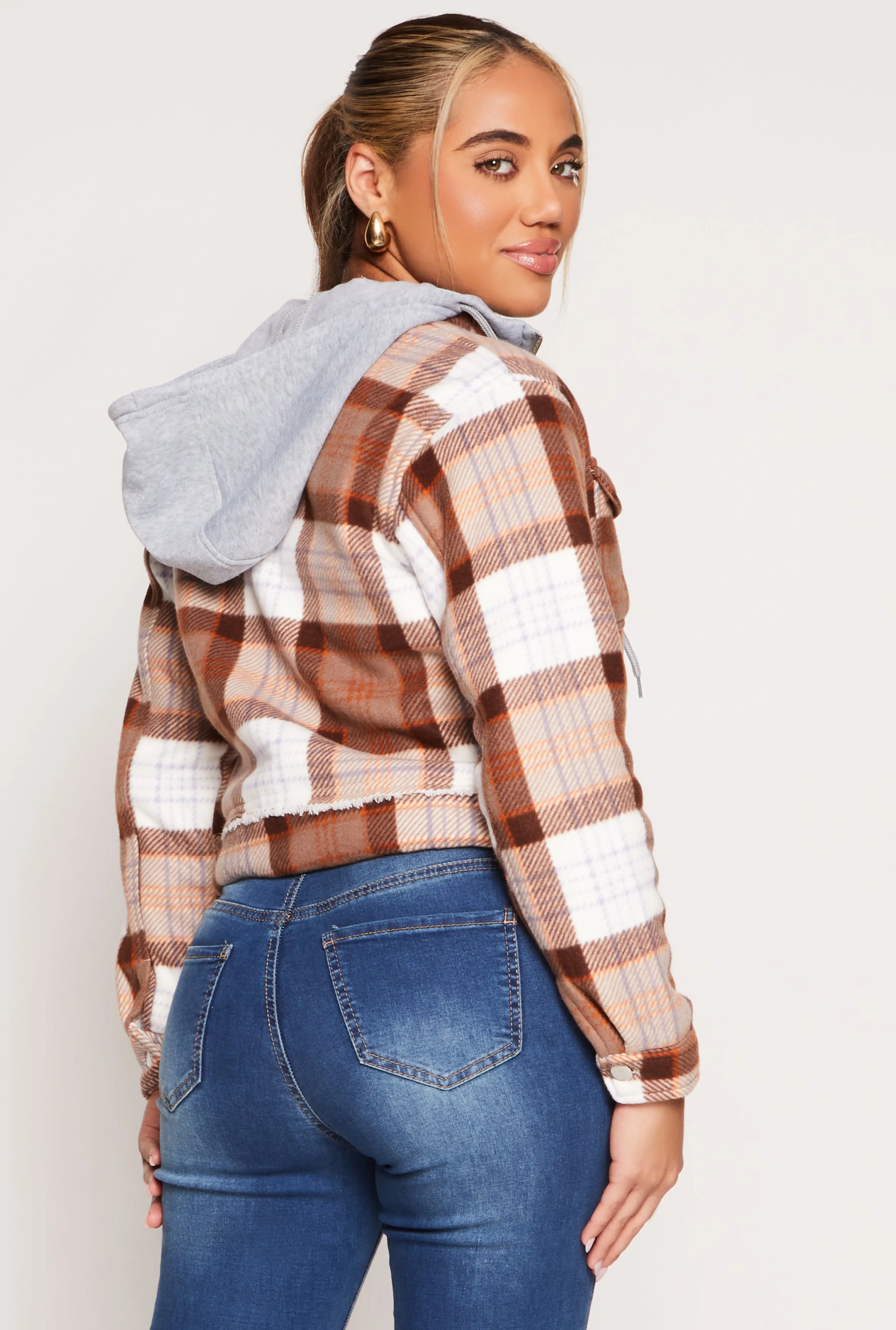 Plaid Sherpa Lined Hooded Jacket sold by Rainbow product image thumbnail 3