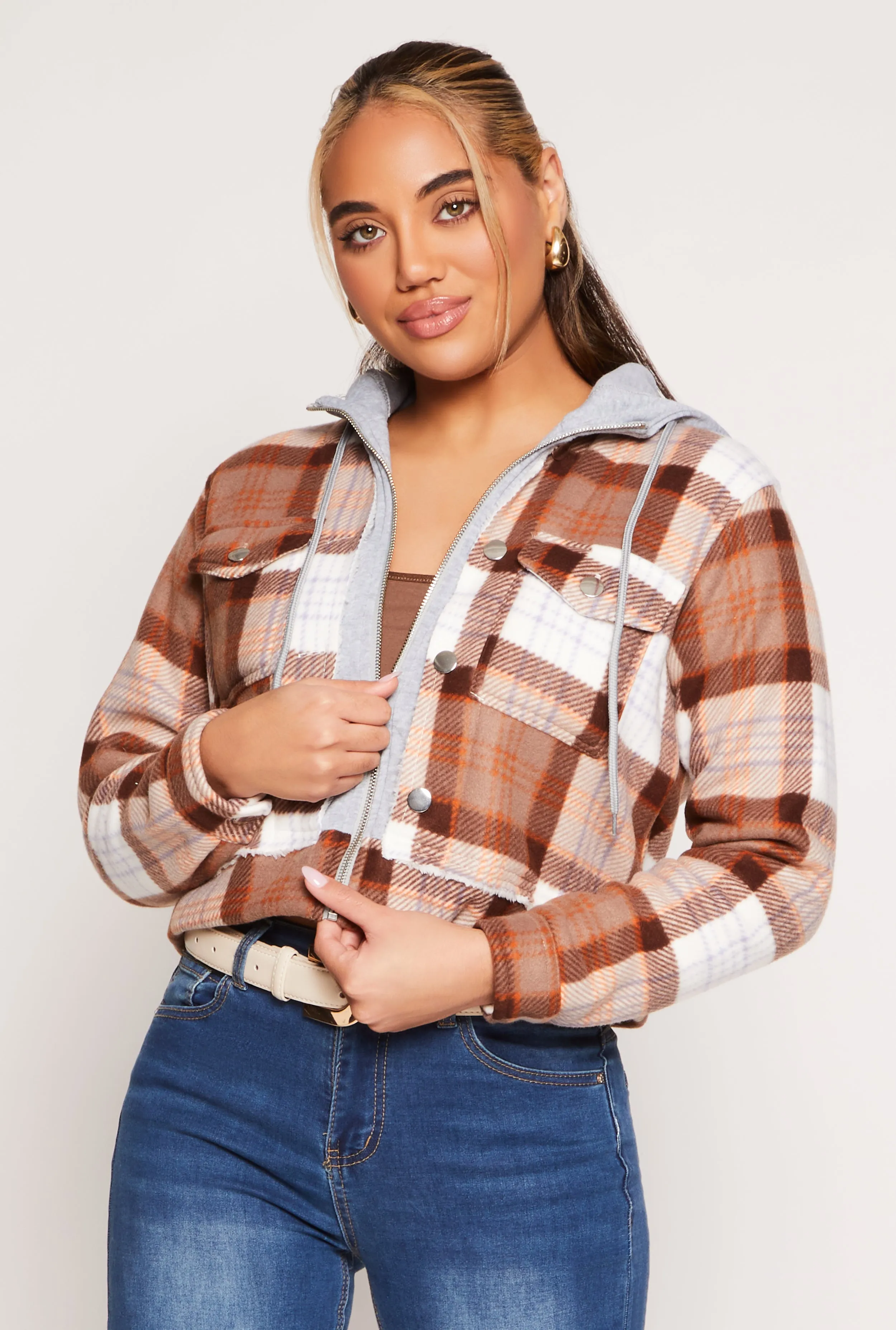 Plaid Sherpa Lined Hooded Jacket sold by Rainbow