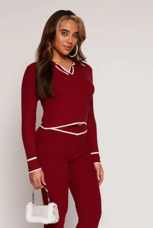Ribbed Knit Contrast Trim Crop Top sold by Rainbow