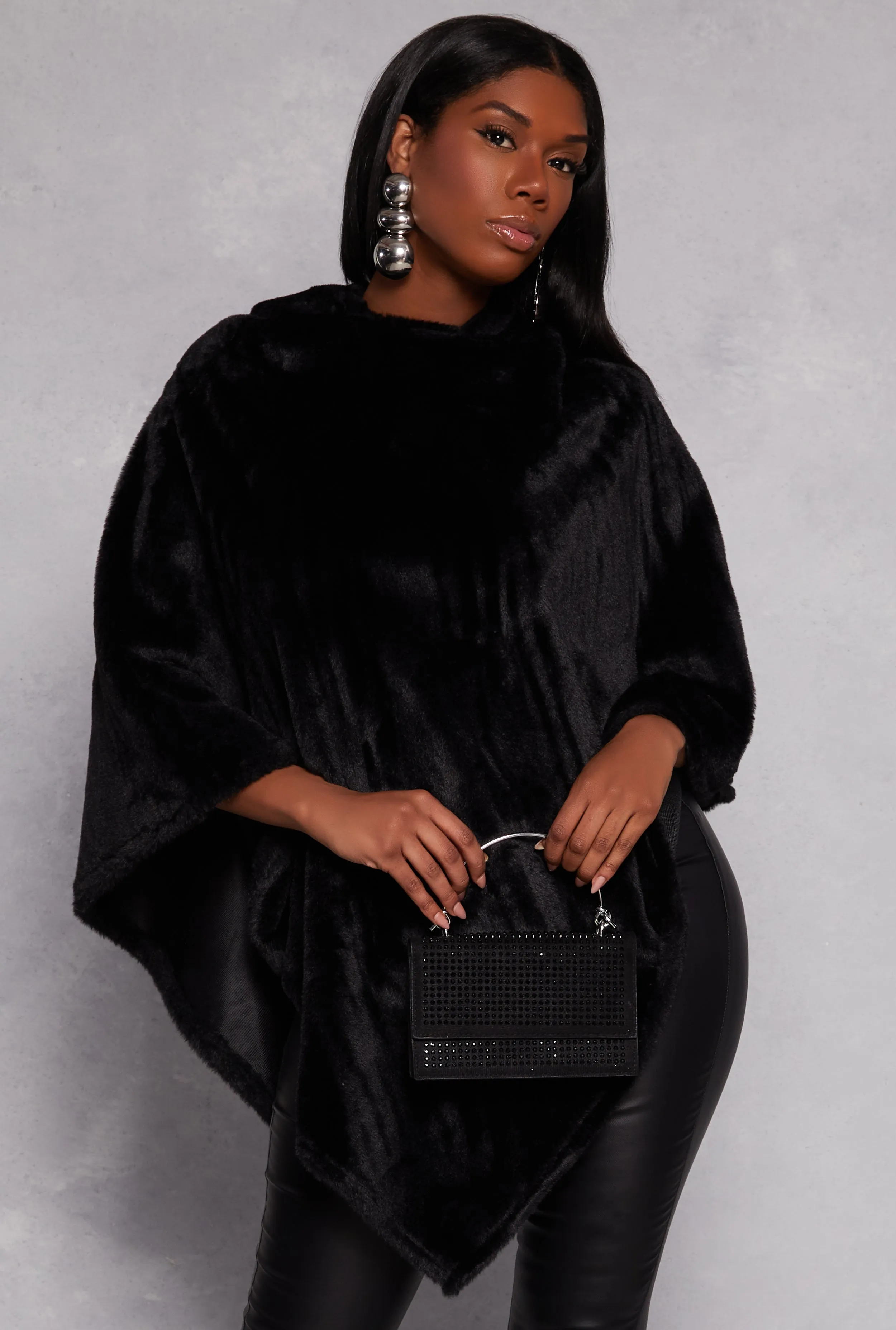 Faux Fur Hooded Poncho sold by Rainbow