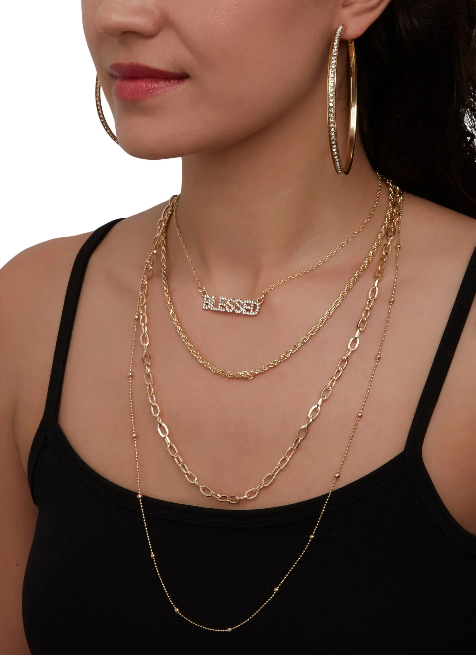 Blessed Layered Necklace and Hoop Earring Trio sold by Rainbow product image thumbnail 2