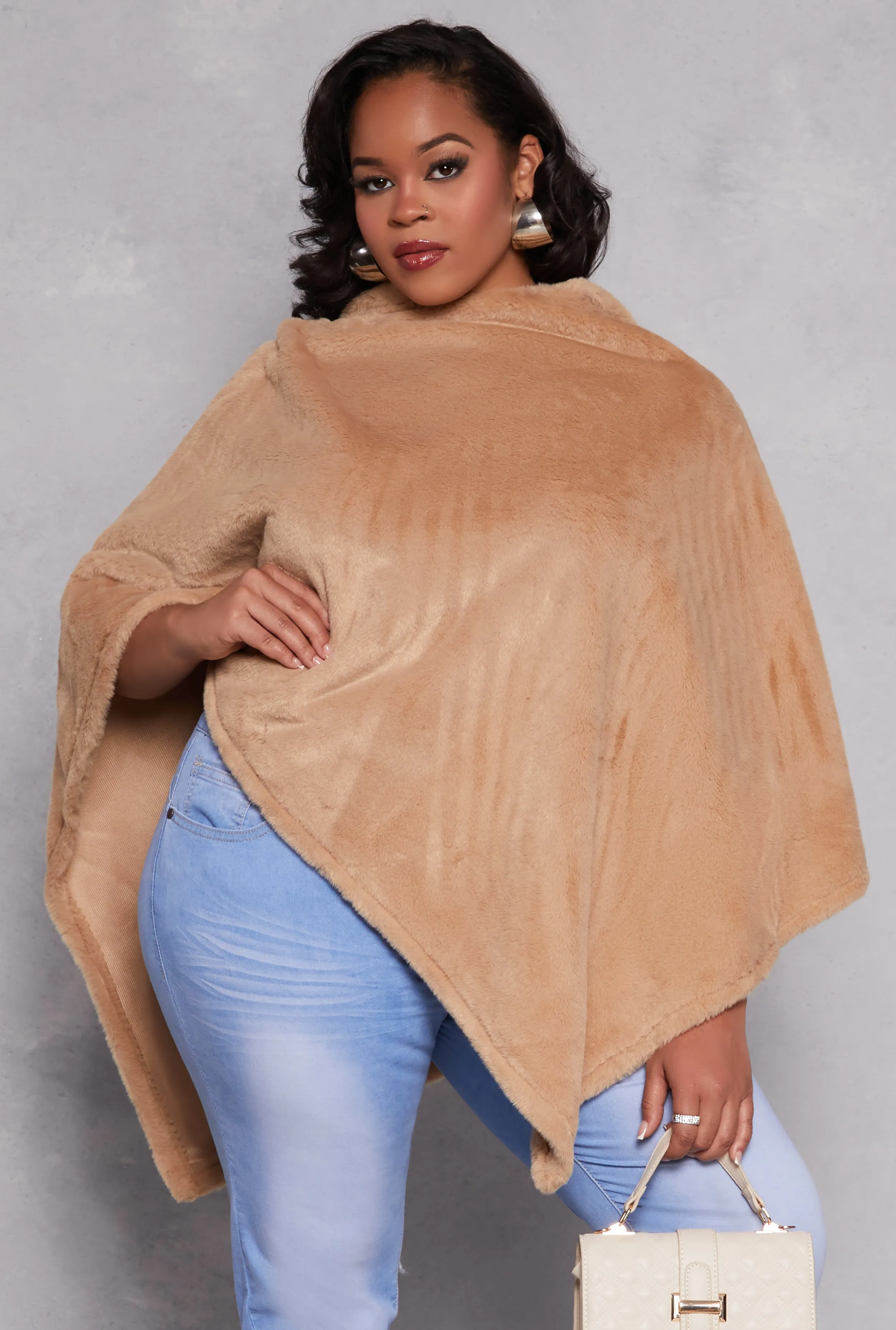 Faux Fur Hooded Poncho sold by Rainbow