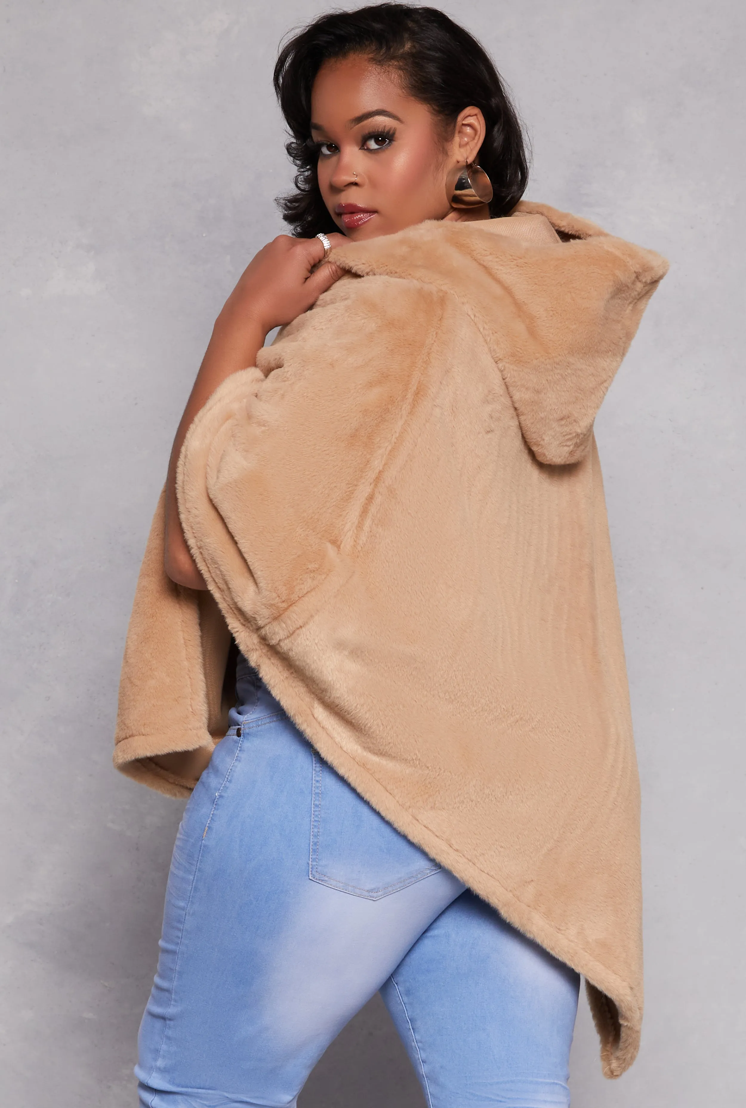 Faux Fur Hooded Poncho sold by Rainbow product image thumbnail 3