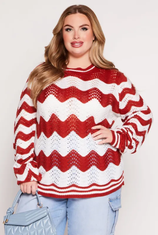 Plus Size Chevron Pointelle Knit Sweater sold by Rainbow