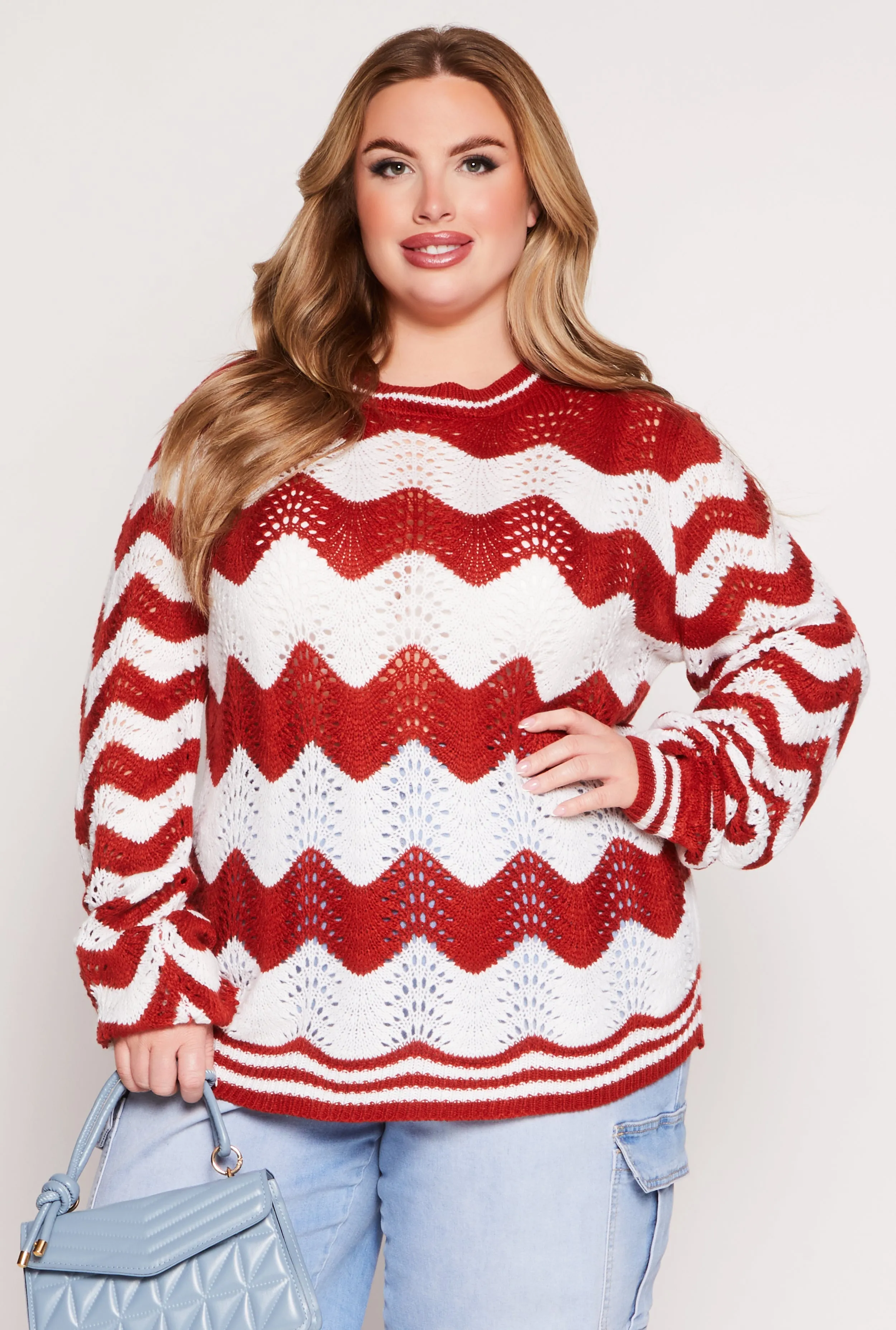 Plus Size Chevron Pointelle Knit Sweater sold by Rainbow