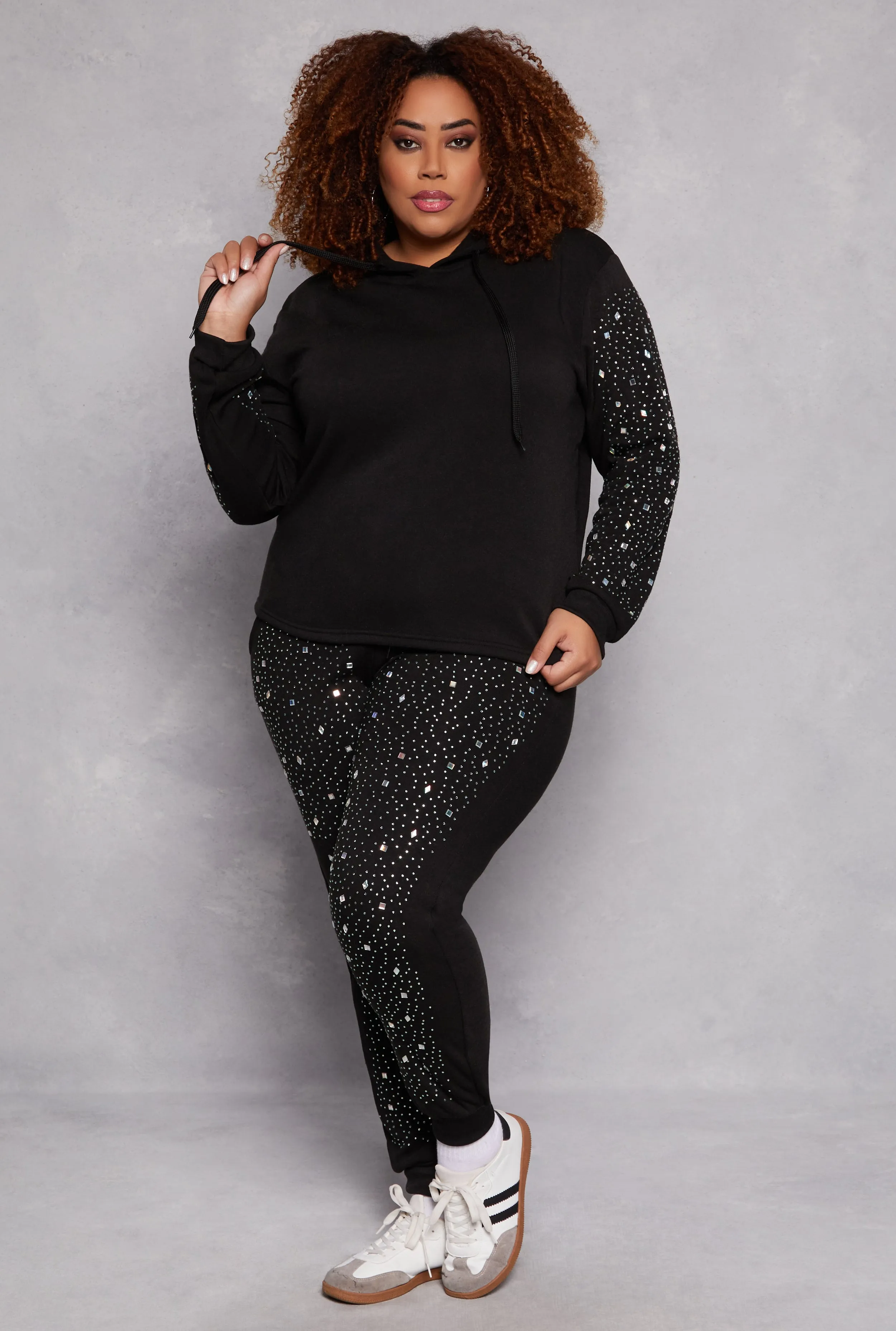 Plus Size Rhinestone Sleeve Hoodie sold by Rainbow product image thumbnail 2