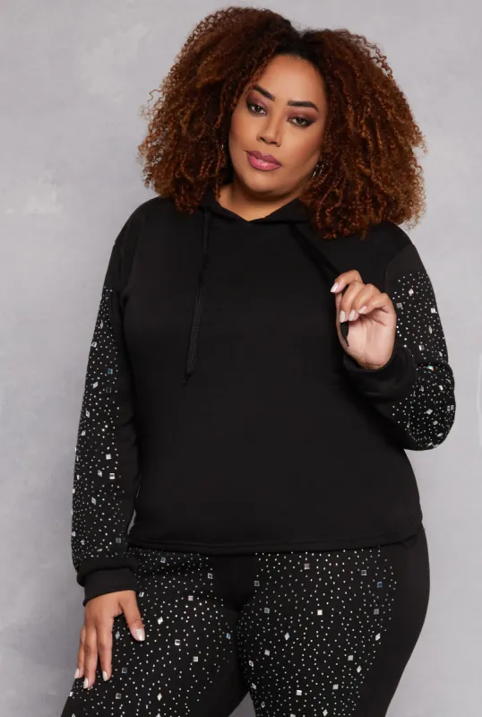 Plus Size Rhinestone Sleeve Hoodie sold by Rainbow