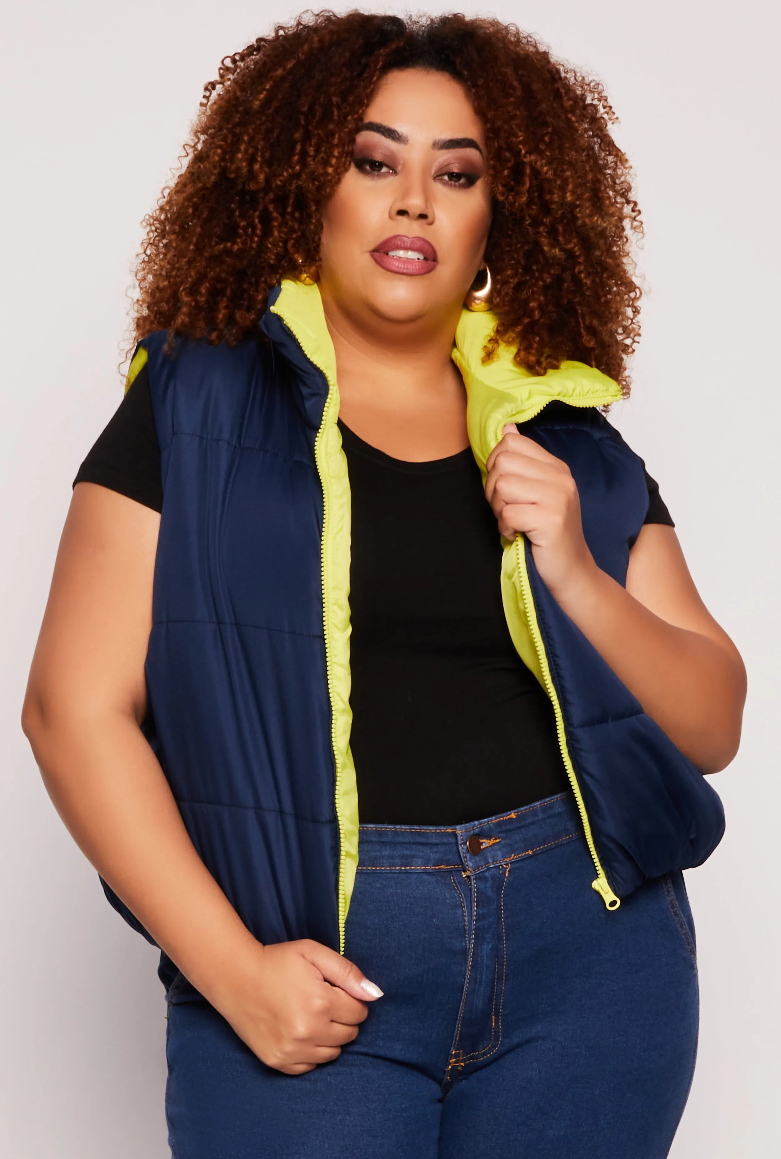 Plus Size Color Blocked Puffer Vest sold by Rainbow