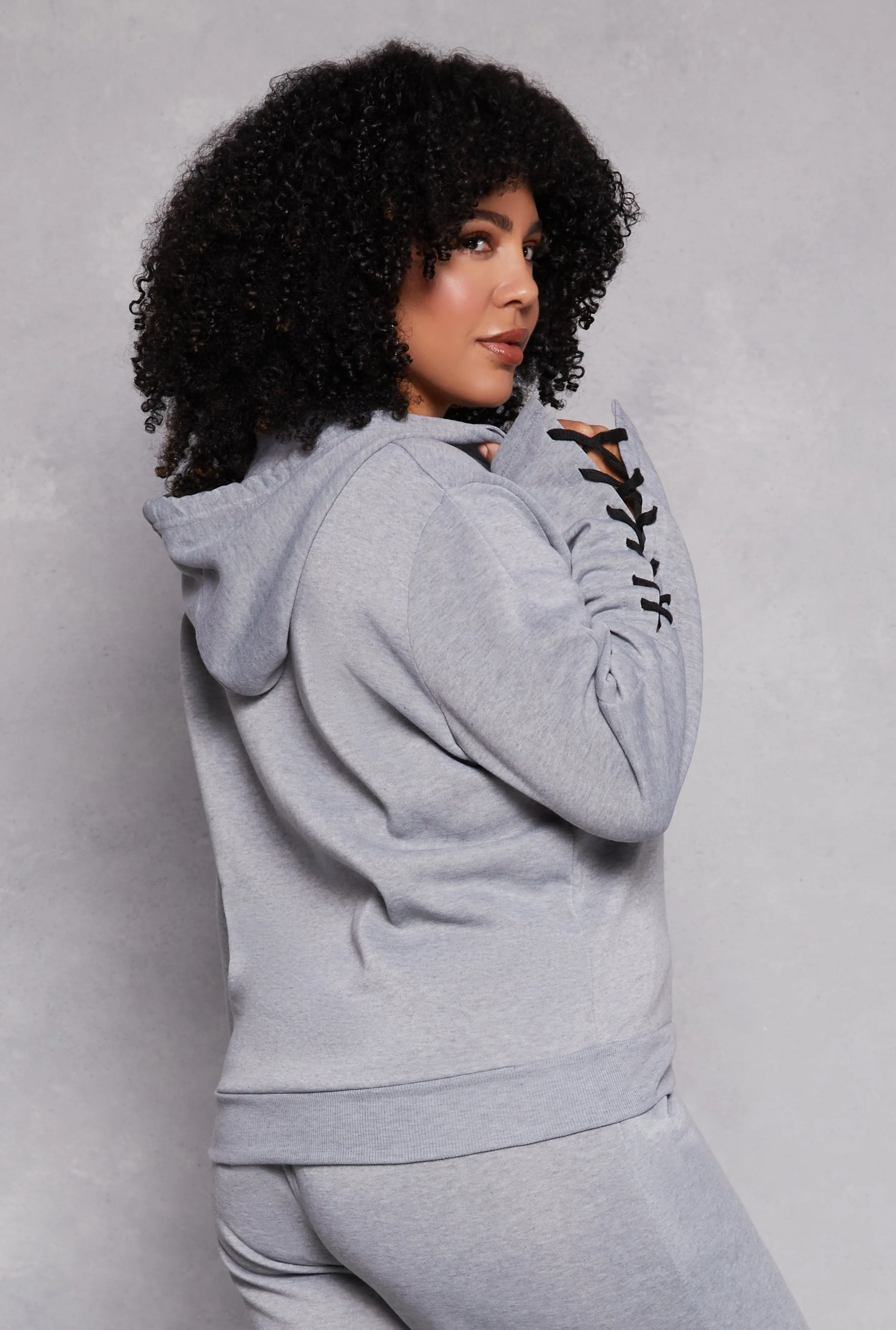 Plus Size Lace Up Sleeve Hooded Sweatshirt sold by Rainbow product image thumbnail 3