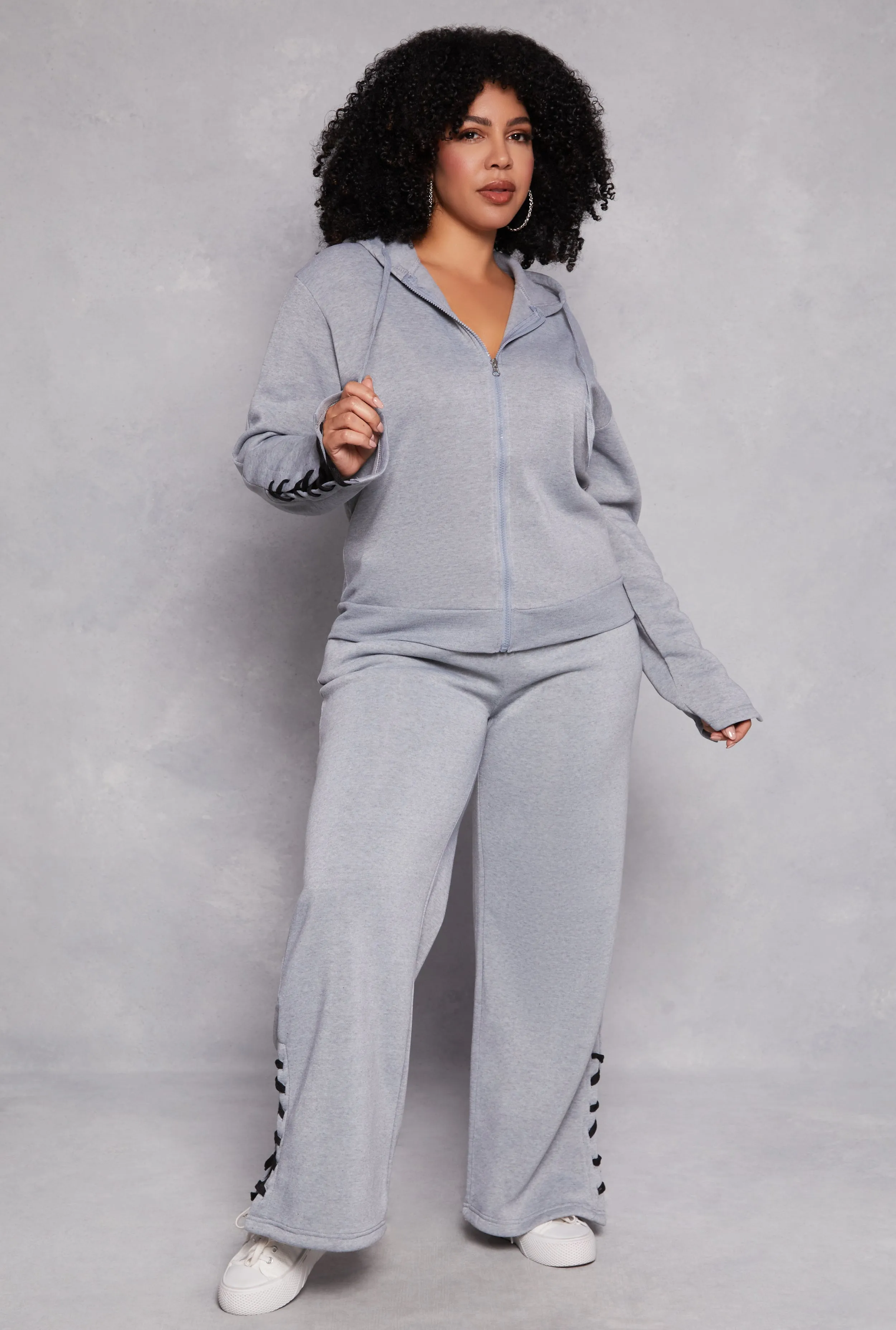 Plus Size Lace Up Sleeve Hooded Sweatshirt sold by Rainbow product image thumbnail 2