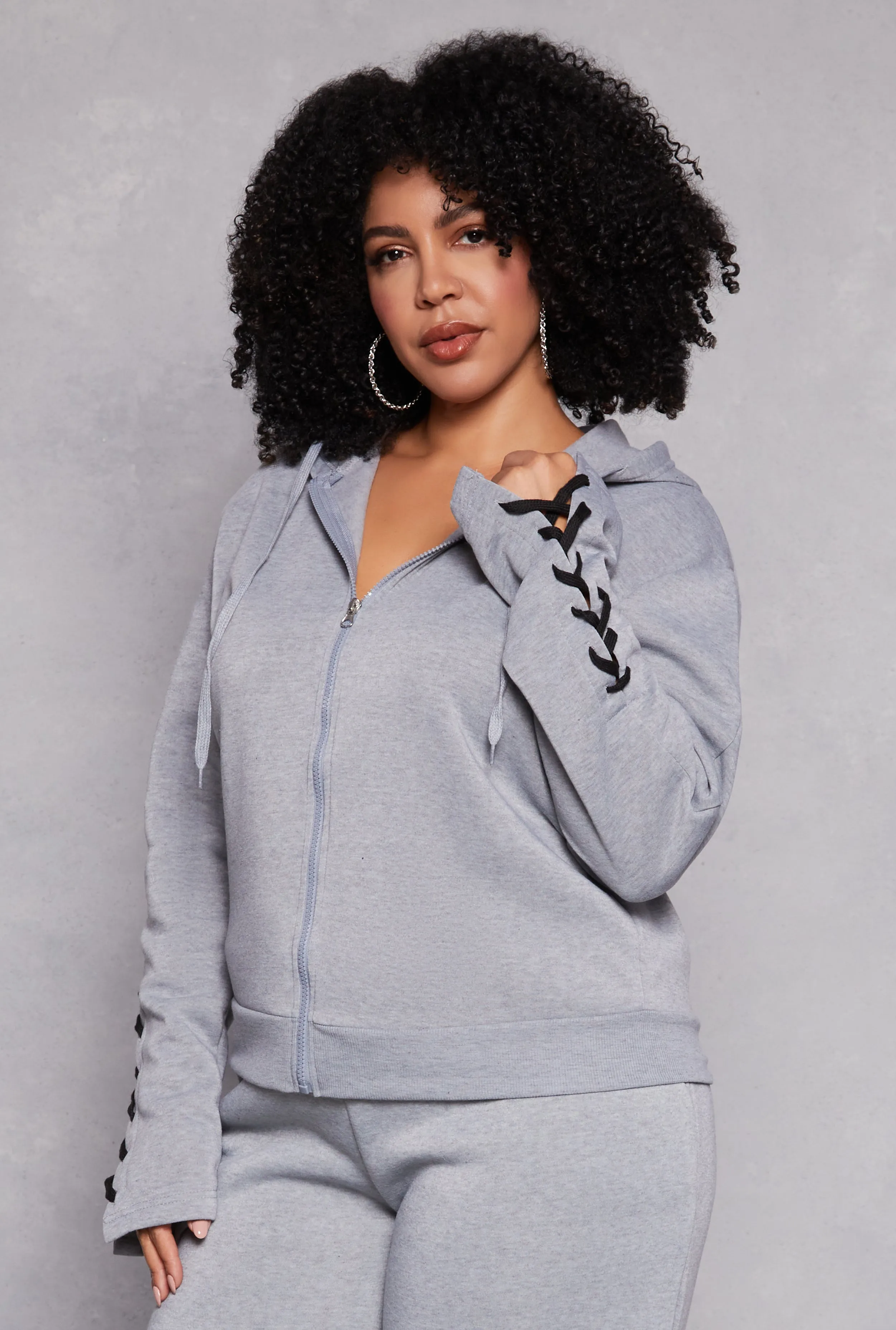 Plus Size Lace Up Sleeve Hooded Sweatshirt sold by Rainbow