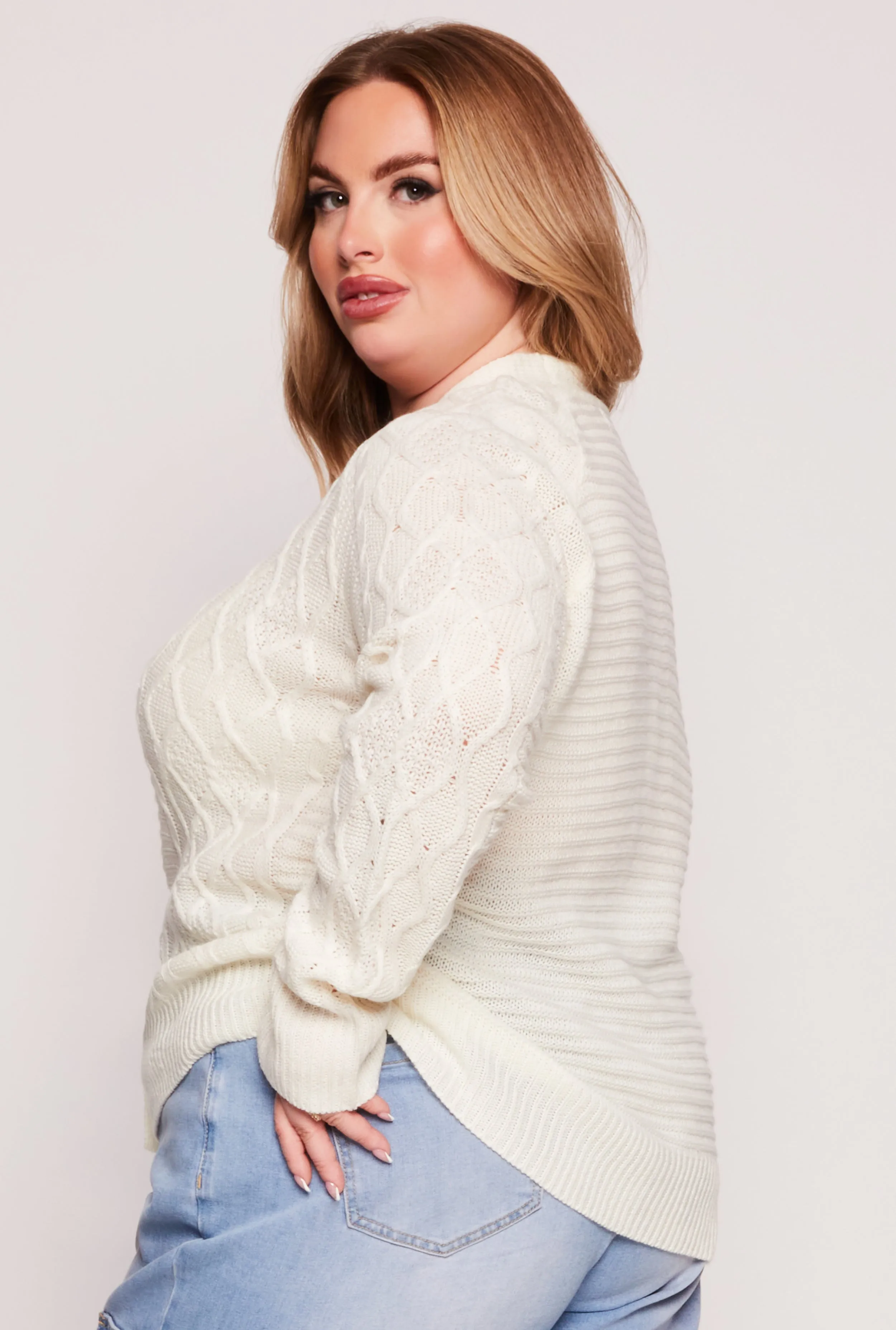 Plus Size Cable Knit Button Front Cardigan sold by Rainbow product image thumbnail 3
