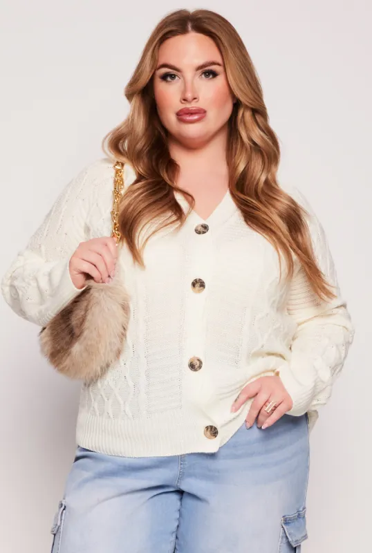 Plus Size Cable Knit Button Front Cardigan sold by Rainbow