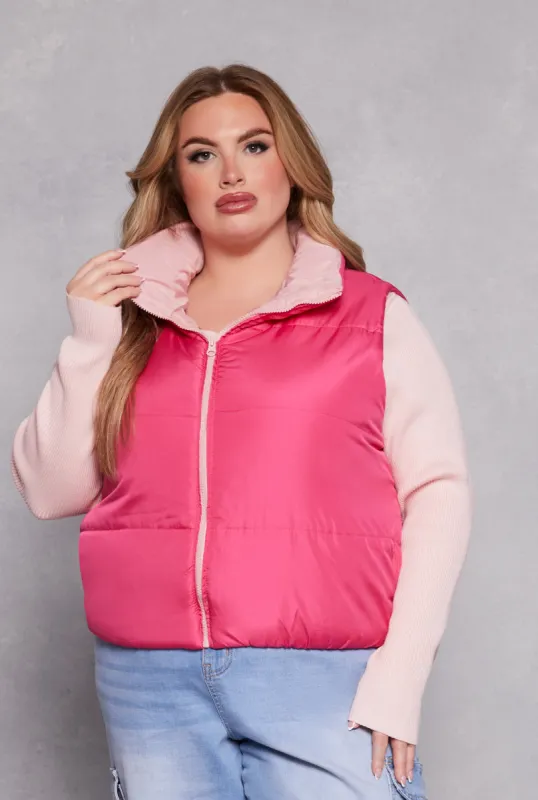 Plus Size Color Blocked Puffer Vest sold by Rainbow