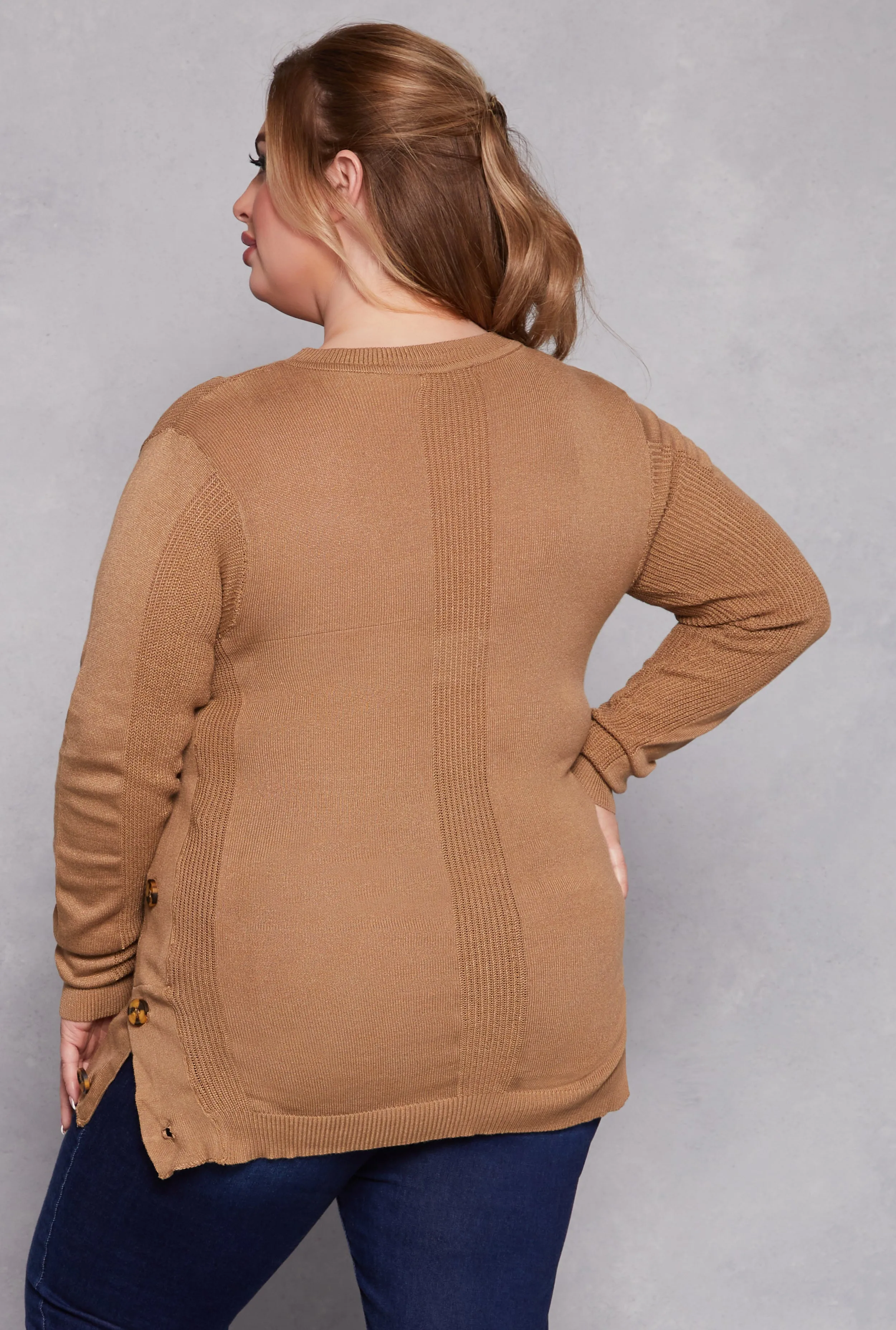 Plus Size Button Side Detail Crew Neck Sweater sold by Rainbow product image thumbnail 3