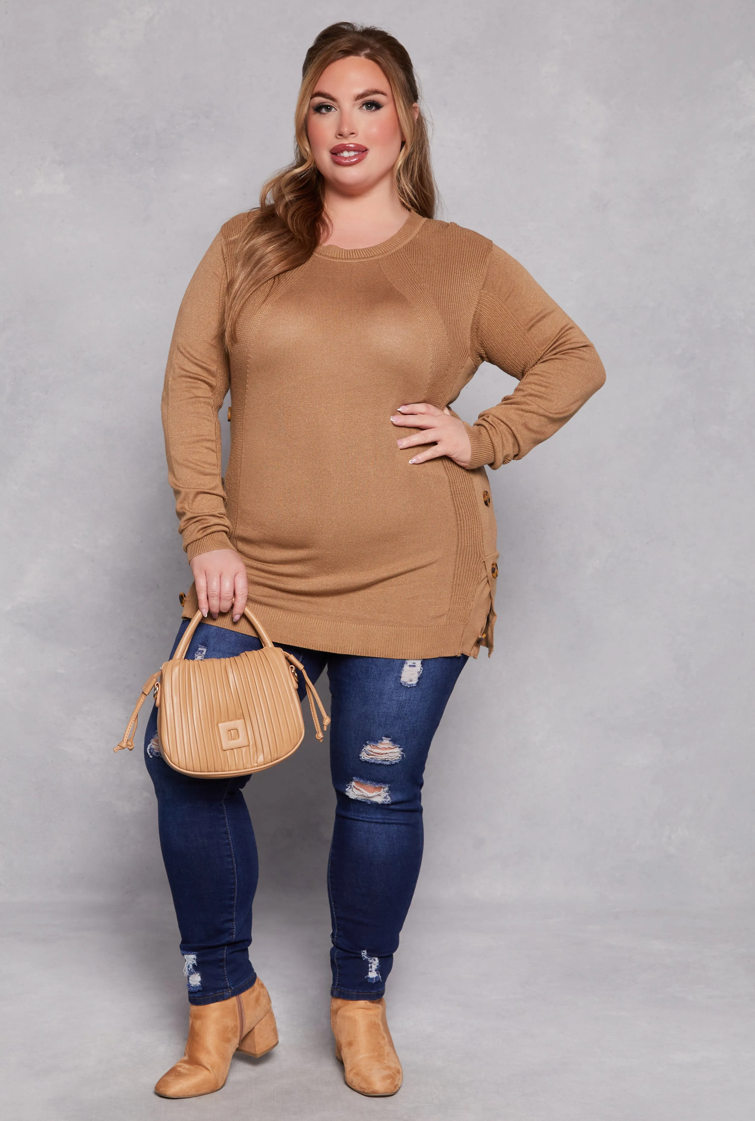 Plus Size Button Side Detail Crew Neck Sweater sold by Rainbow product image thumbnail 2